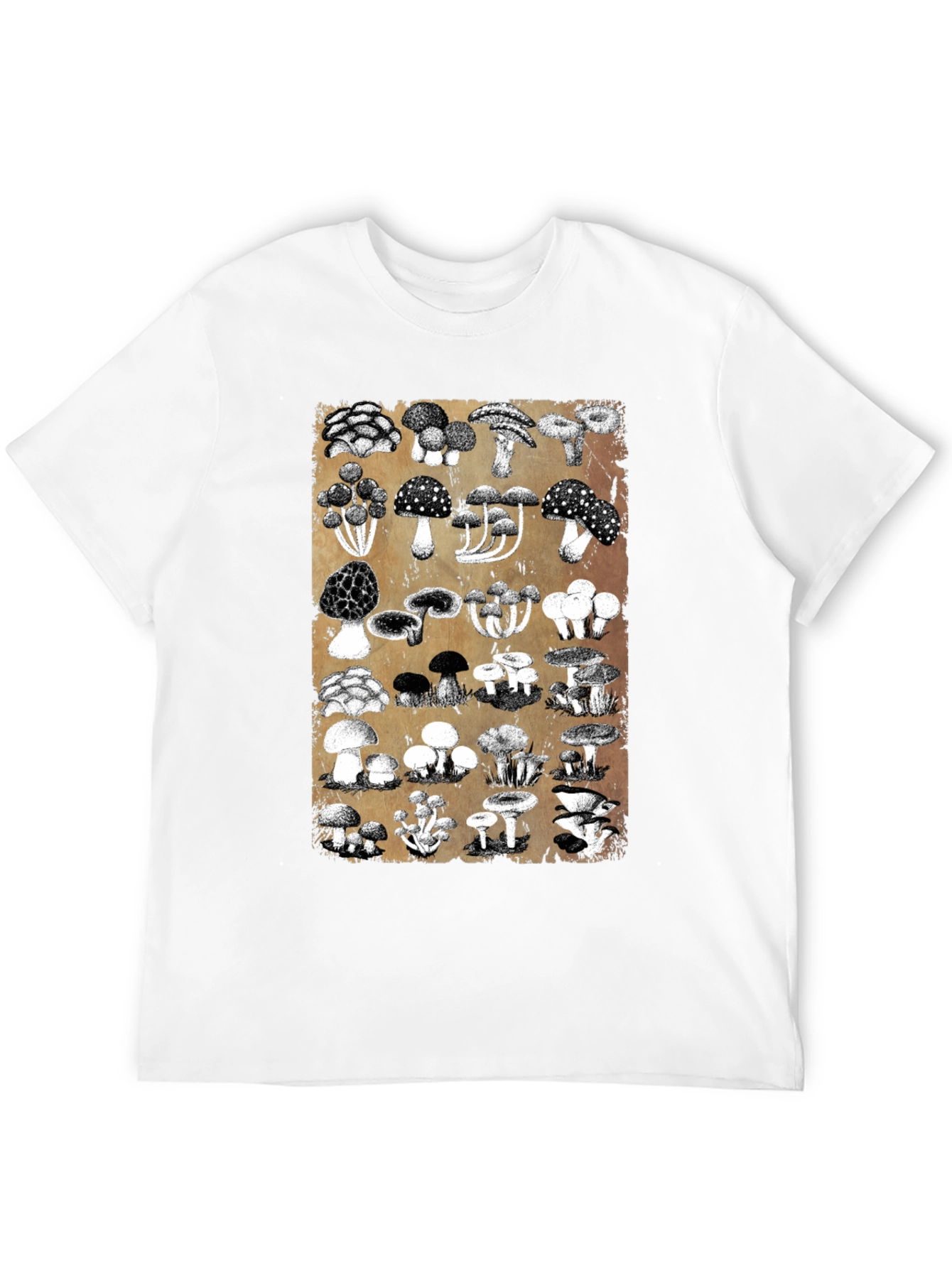 Black Mushroom Print Black T-Shirt - Nature Lover's Tee view 12