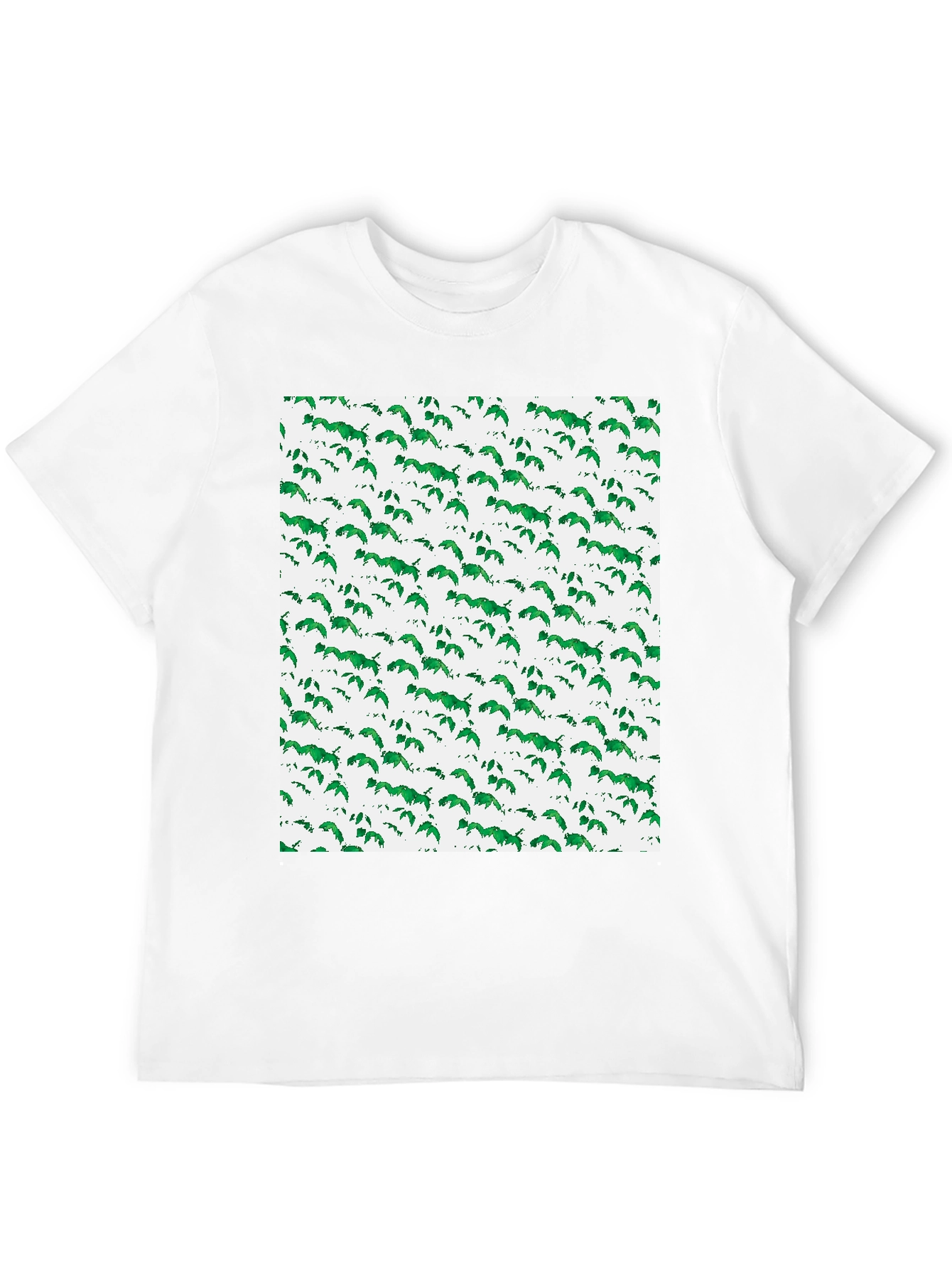 Black Green Leaf Pattern Black T-Shirt view 12