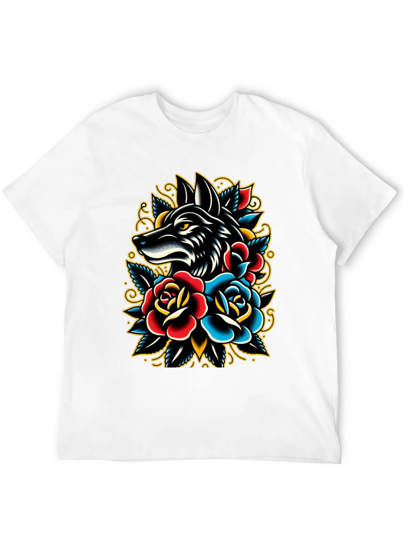 Black Wolf & Roses Graphic Tee - Classic Tattoo Style view 12
