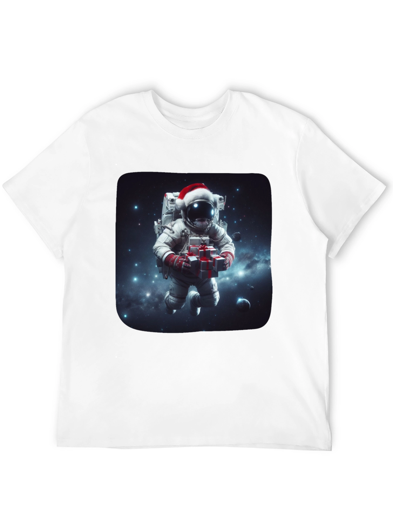 Black Festive Astronaut T-Shirt - Holiday Space Gift view 12