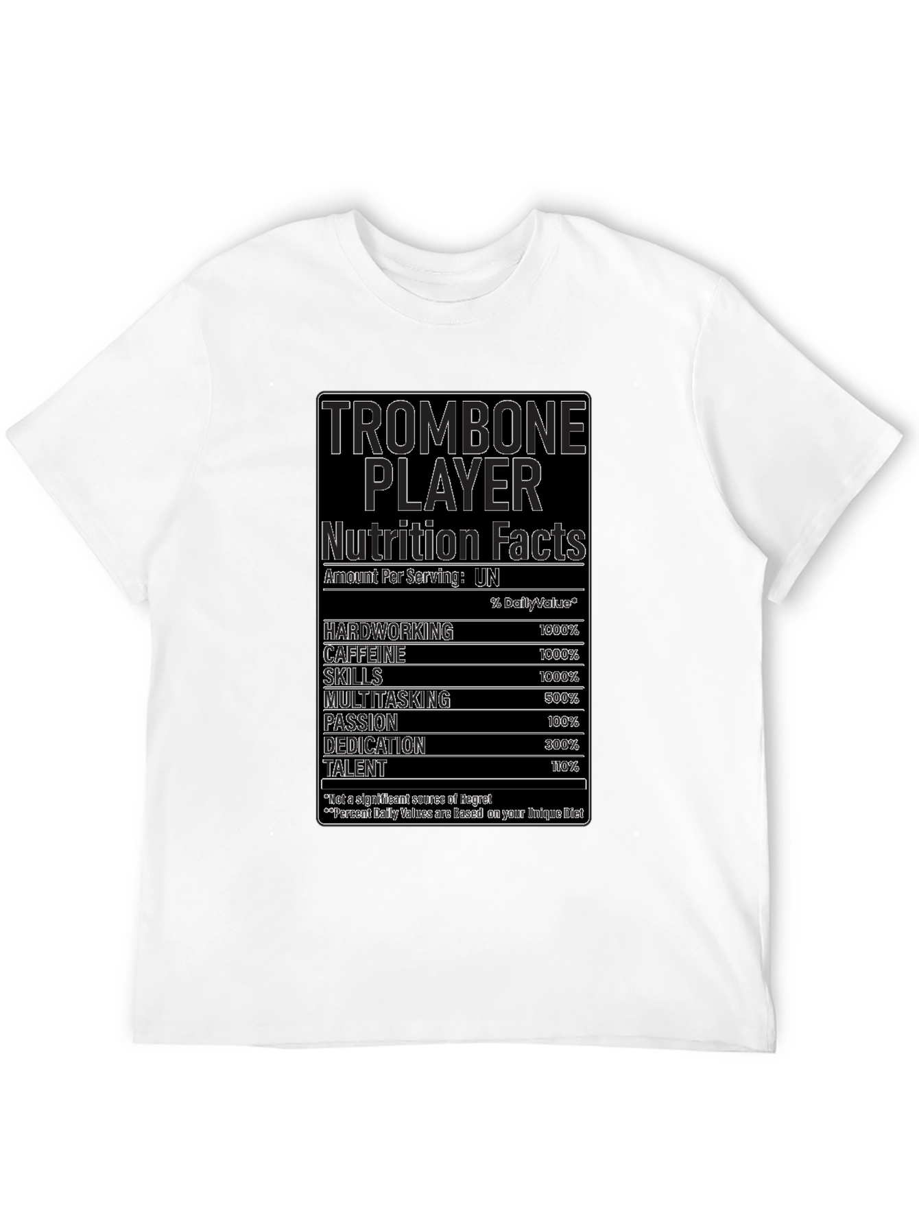 Black Trombone Player Nutrition Facts Black T-Shirt view 12