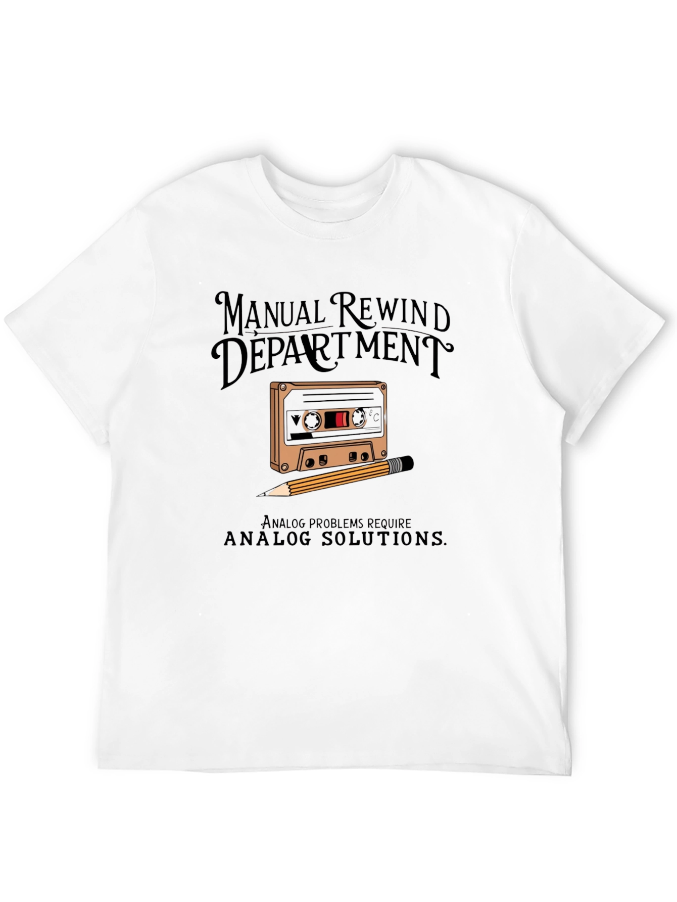 Black Manual Rewind Department Cassette Tape T-Shirt view 12