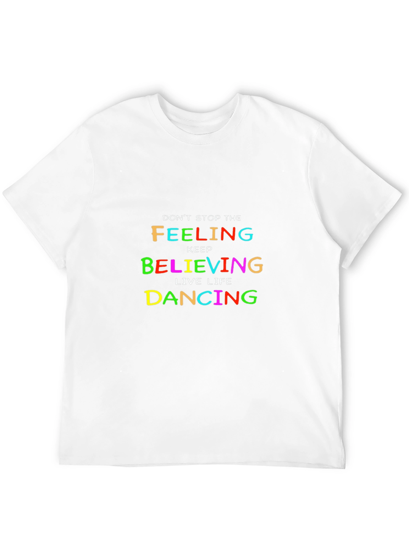 Black Colorful Inspirational Graphic Tee - Don't Stop Believing T-Shirt view 12