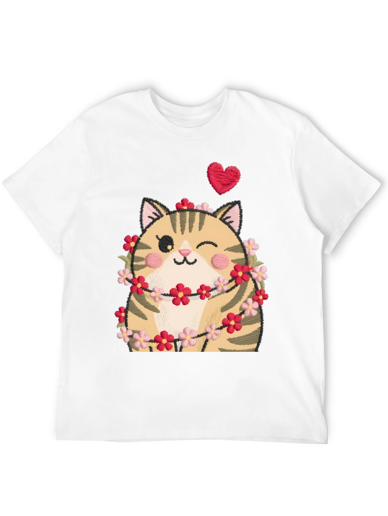 Black Cute Cat in Flowers Black T-Shirt view 12