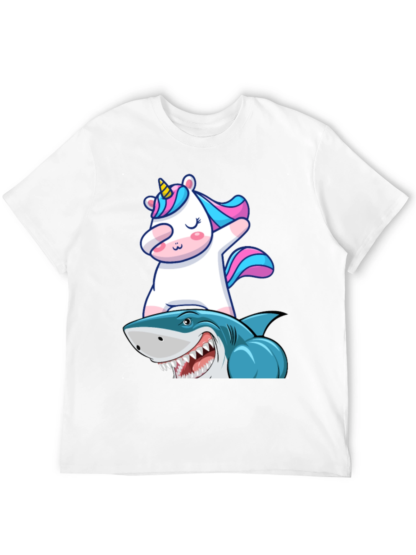 Black Unicorn Dabbing on Shark Graphic Tee view 12