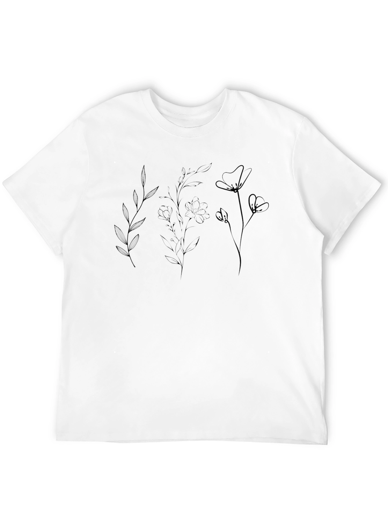 Black Minimalist Floral Line Art Black T-Shirt view 12