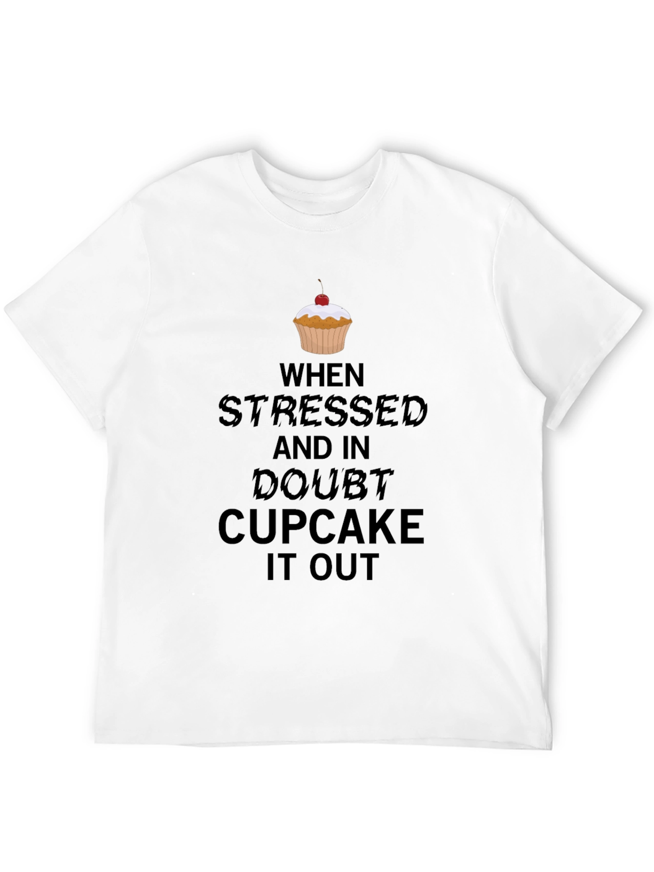 Black Stressed? Cupcake It Out Black Graphic Tee view 12