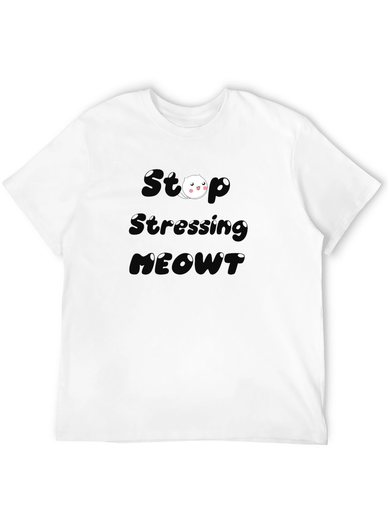 Black Stop Stressing MEOWT Black T-Shirt view 12