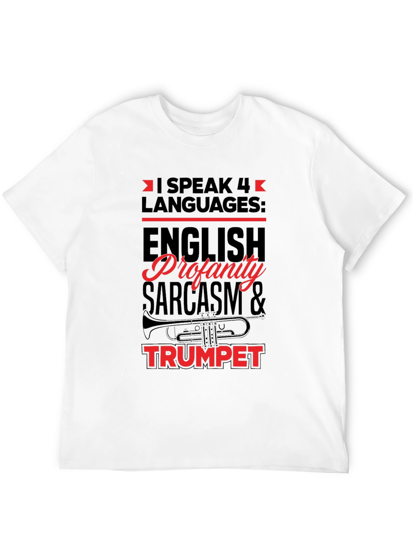 Black I Speak 4 Languages Trumpet Black T-Shirt view 12