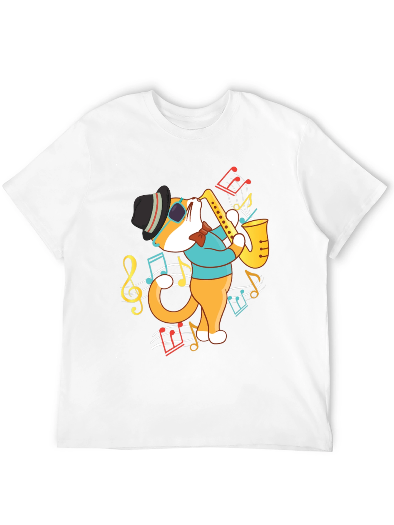 Black Cool Cat Saxophone Graphic T-Shirt view 12