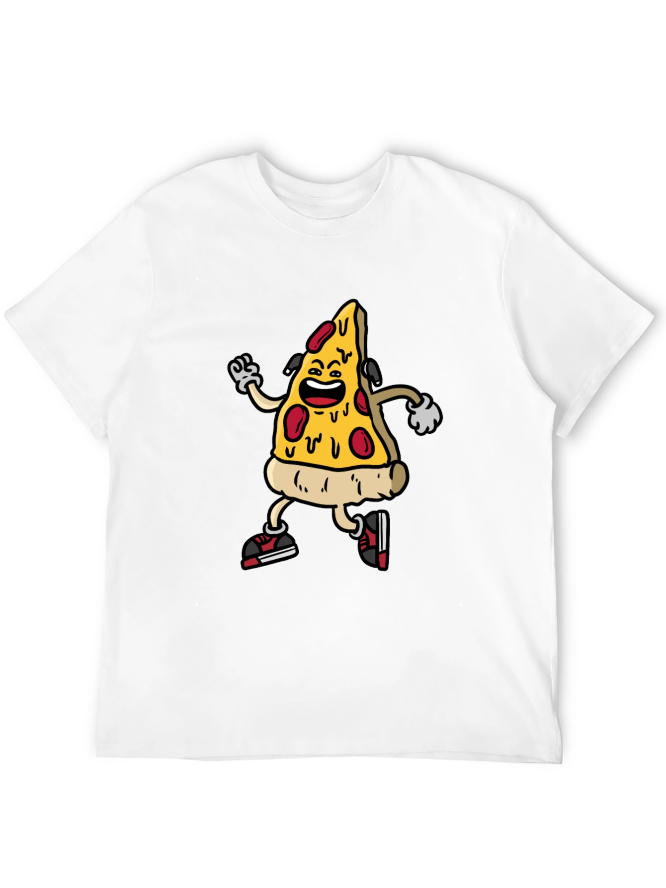 Black Cartoon Pizza Slice Graphic Tee - Black Cotton Blend Shirt view 12