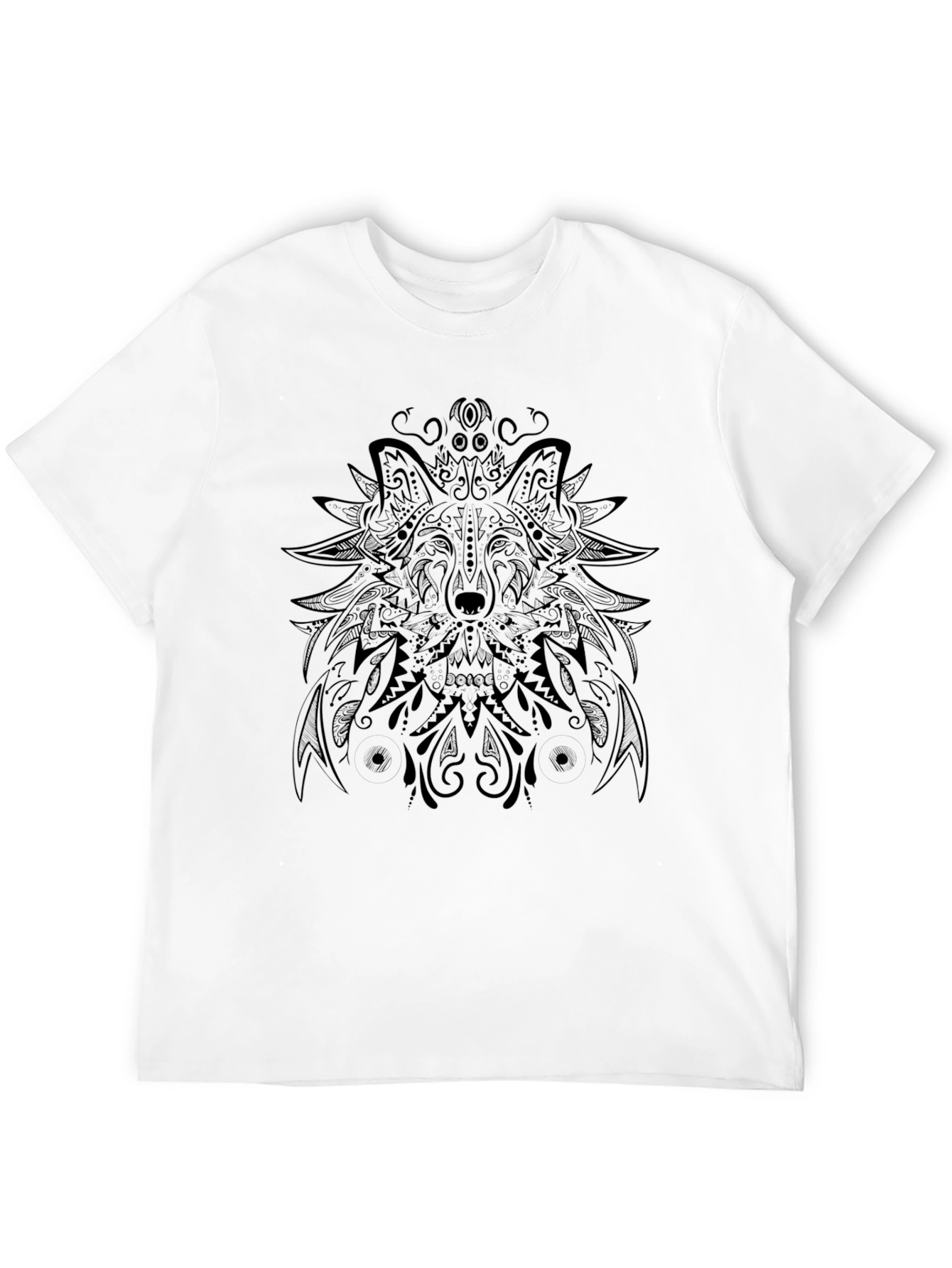 Black Wolf Mandala Graphic Tee - Black Cotton Blend T-Shirt view 12