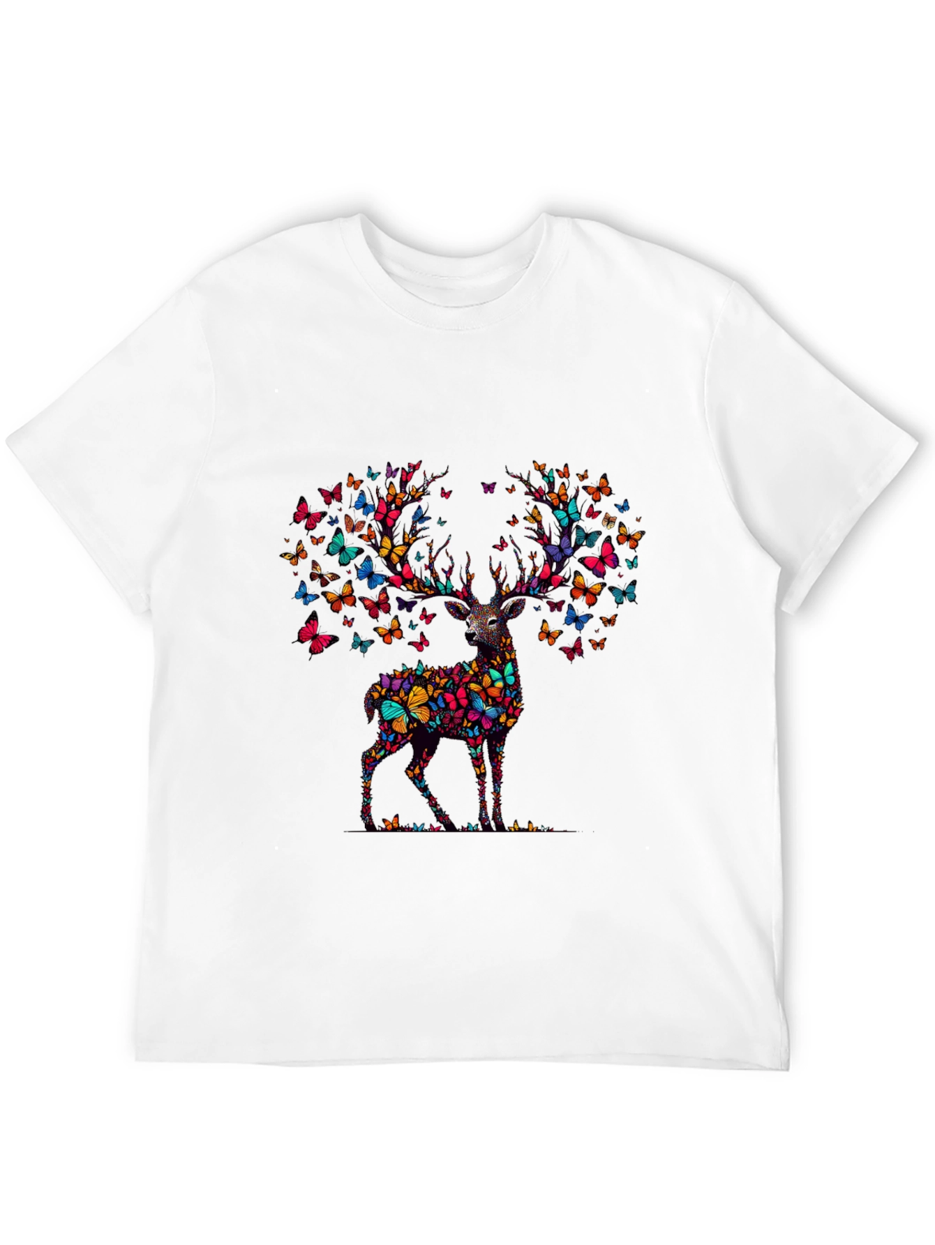 Black Butterfly Deer Graphic Black T-Shirt view 12