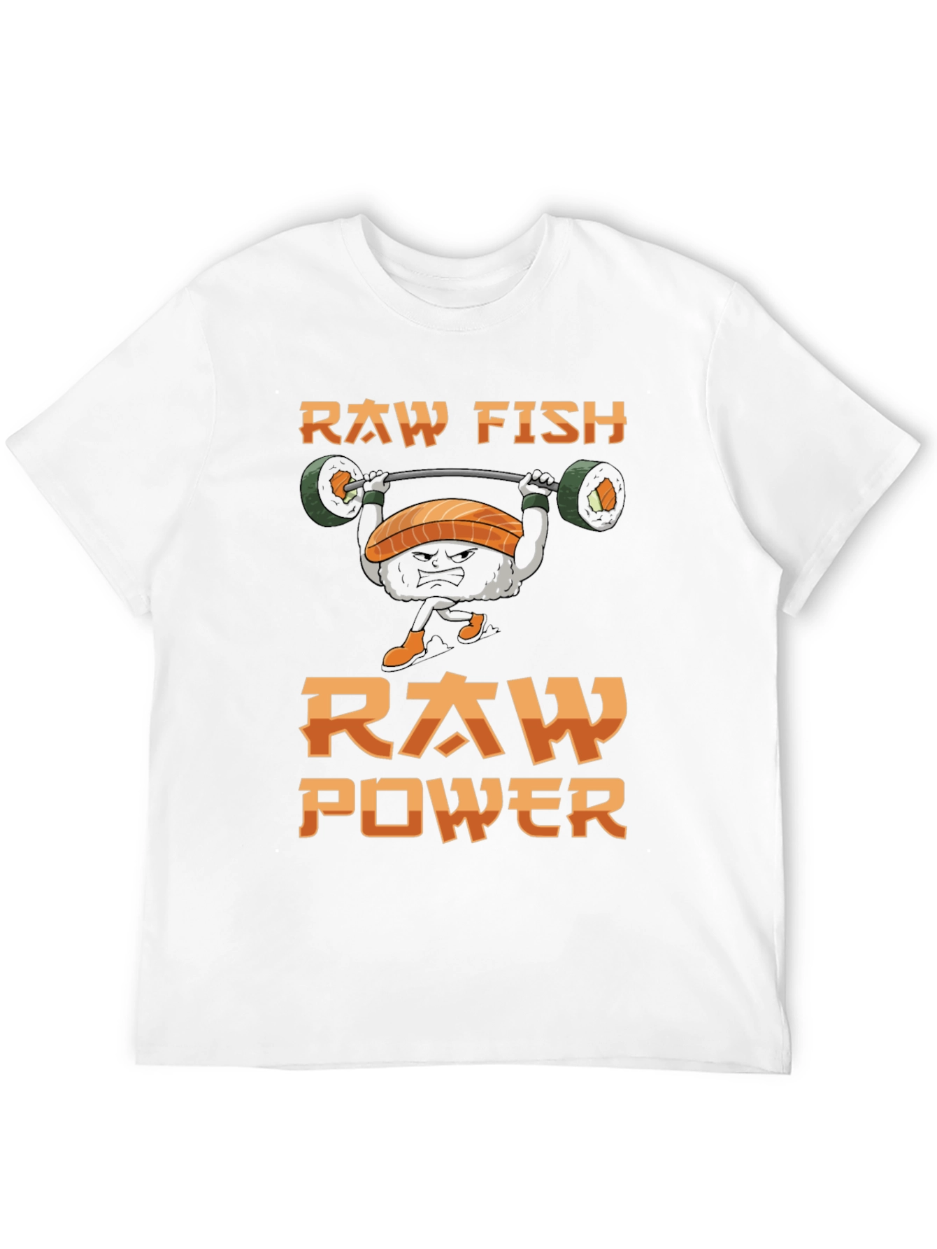 Black Raw Fish Raw Power T-Shirt - Weightlifting Sushi Tee view 12