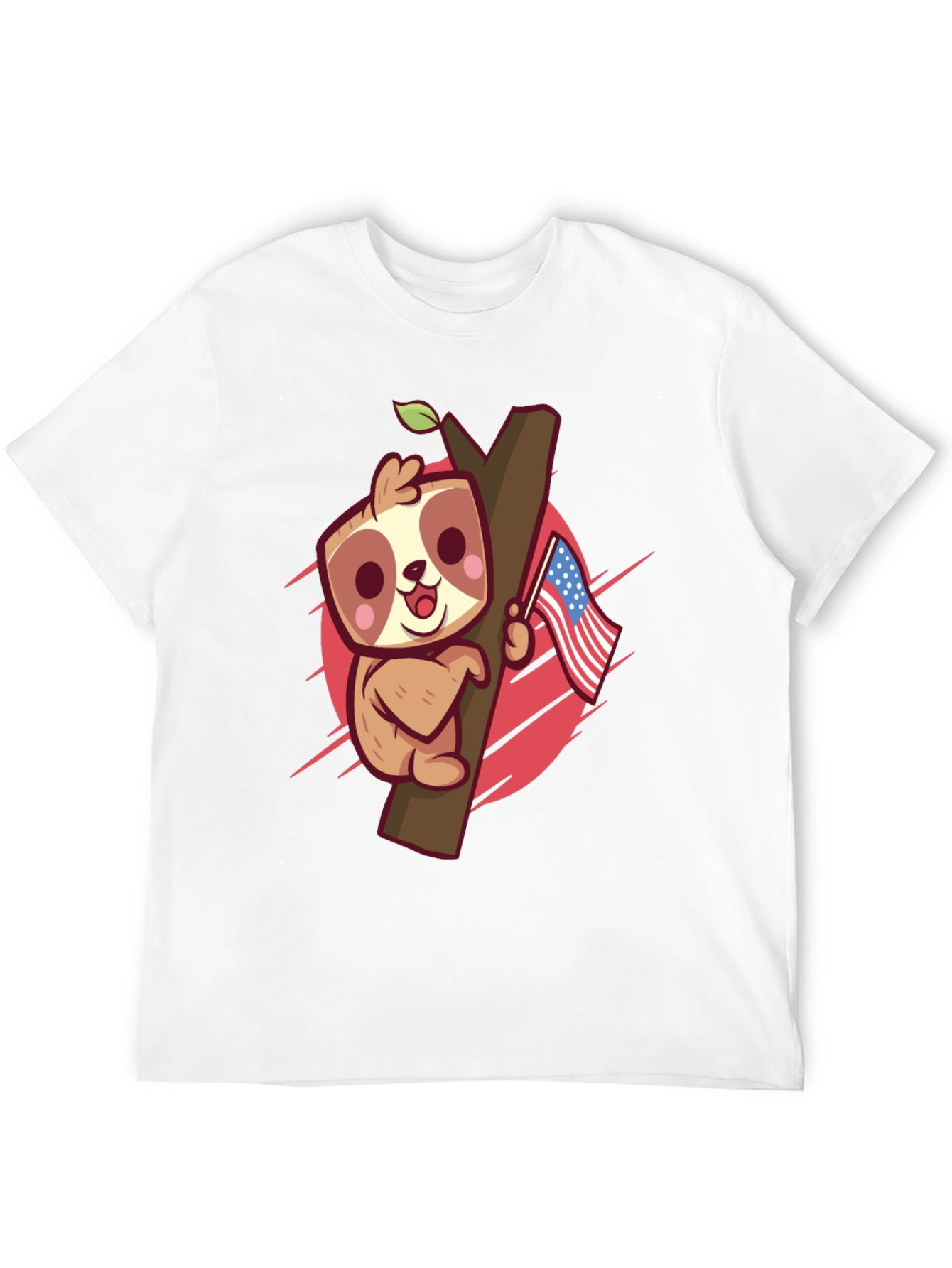 Black Cute Sloth Holding US Flag Graphic Tee view 12