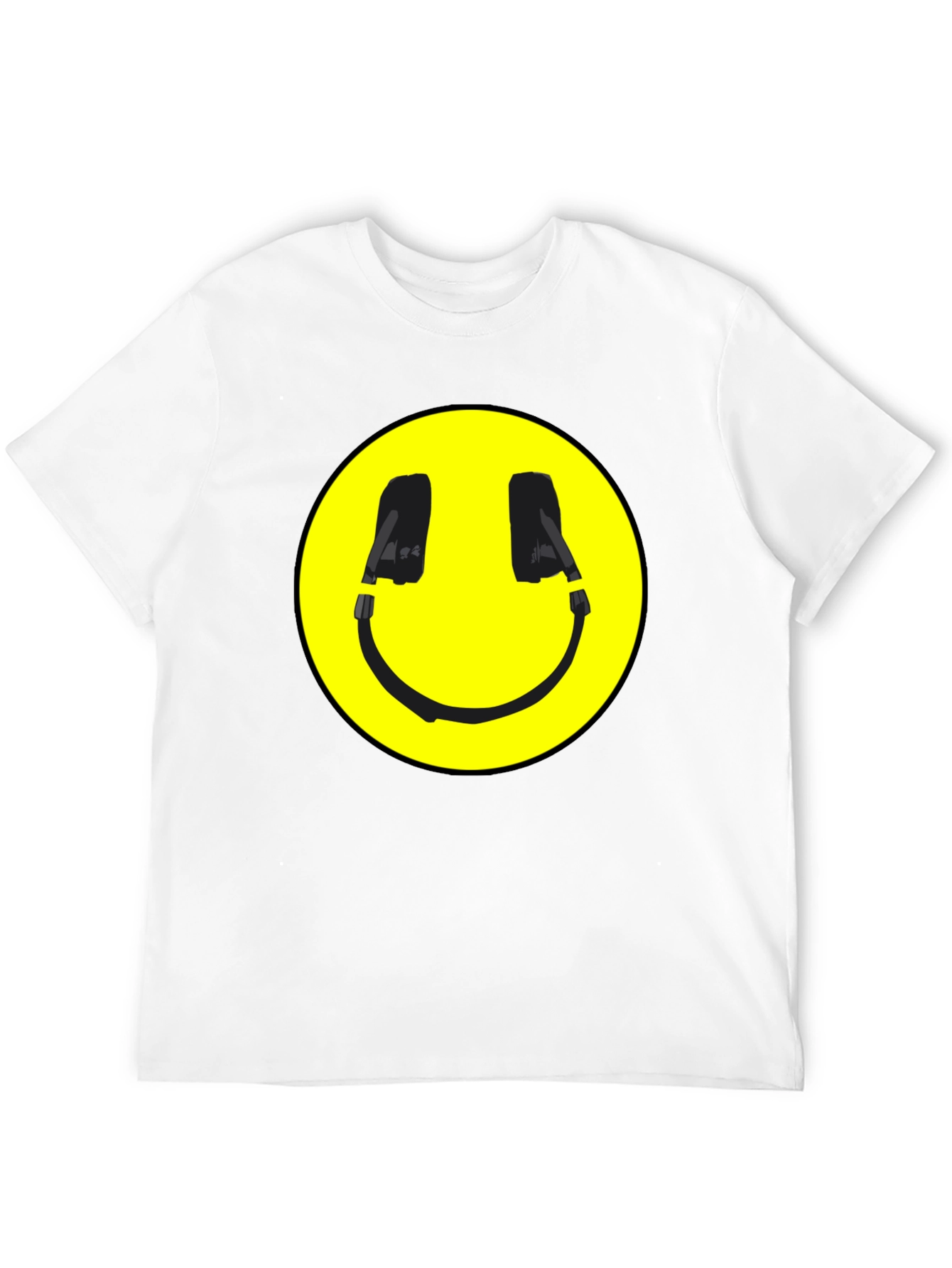 Black Smiley Face Headphone Graphic Black T-Shirt view 12