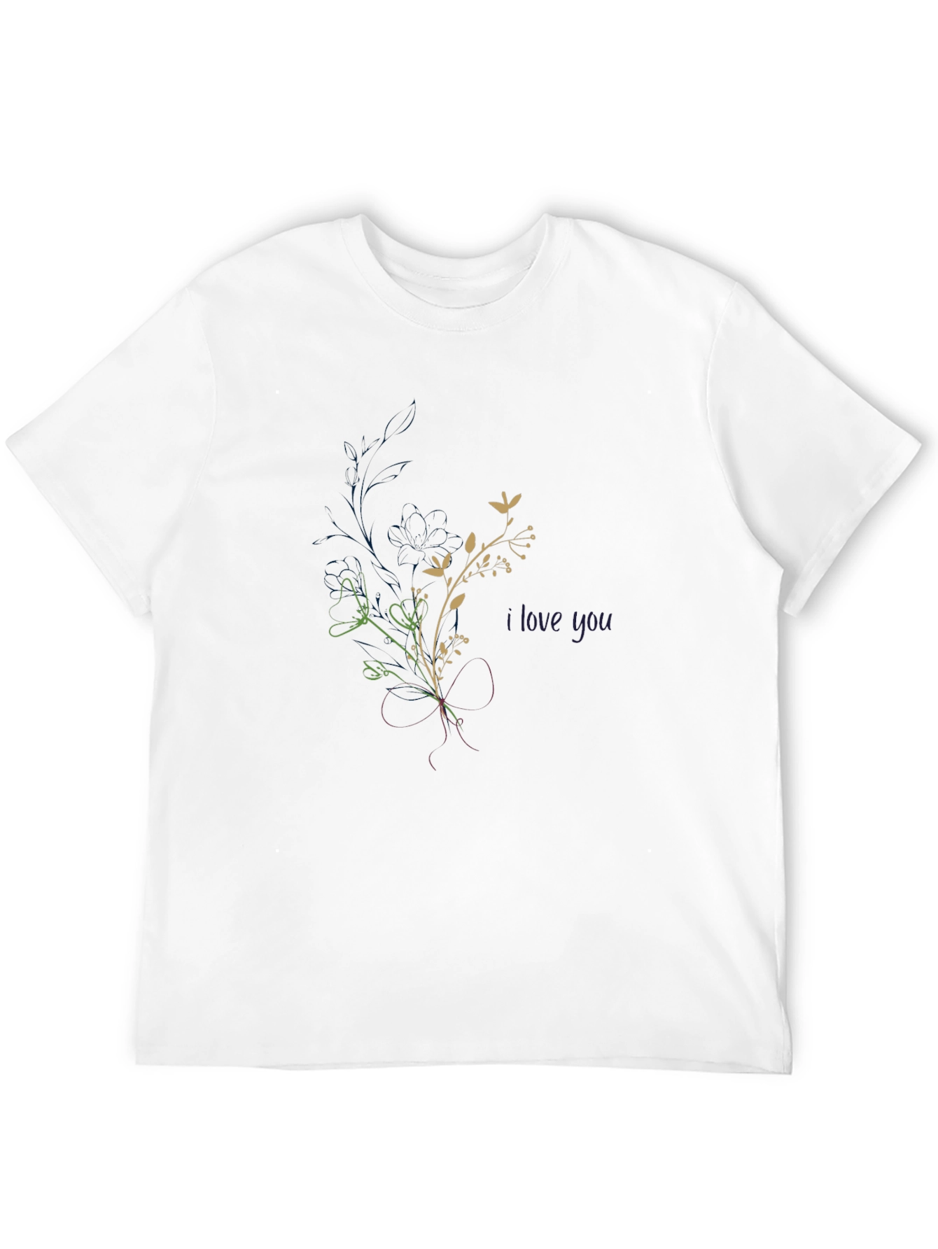 Black Floral Graphic Black T-Shirt - I Love You Design view 12