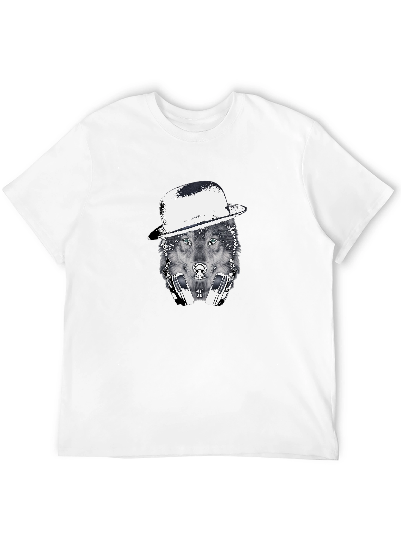 Black Wolf in Hat Graphic T-Shirt view 12