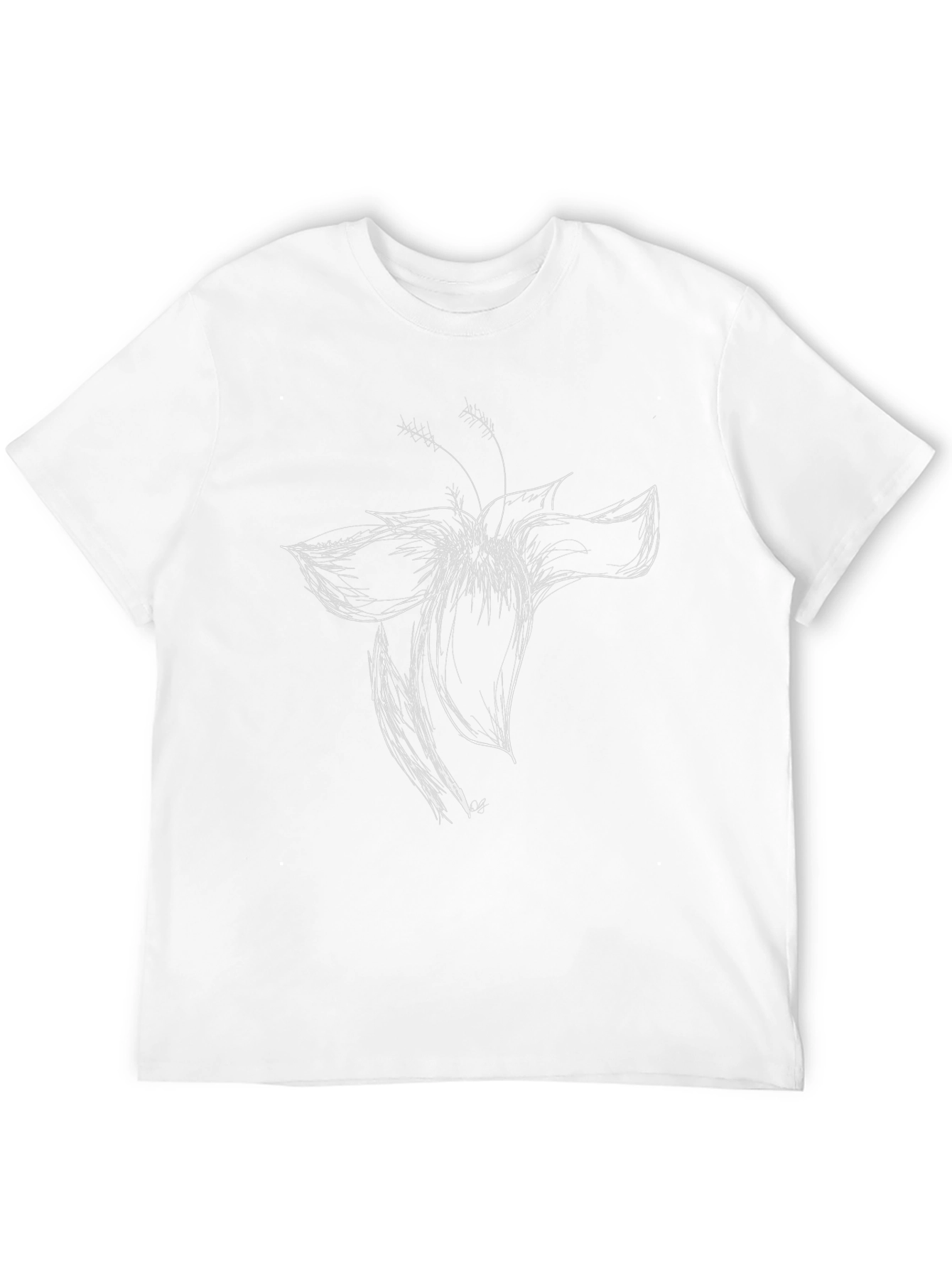 Black Black T-Shirt with White Flower Sketch view 12
