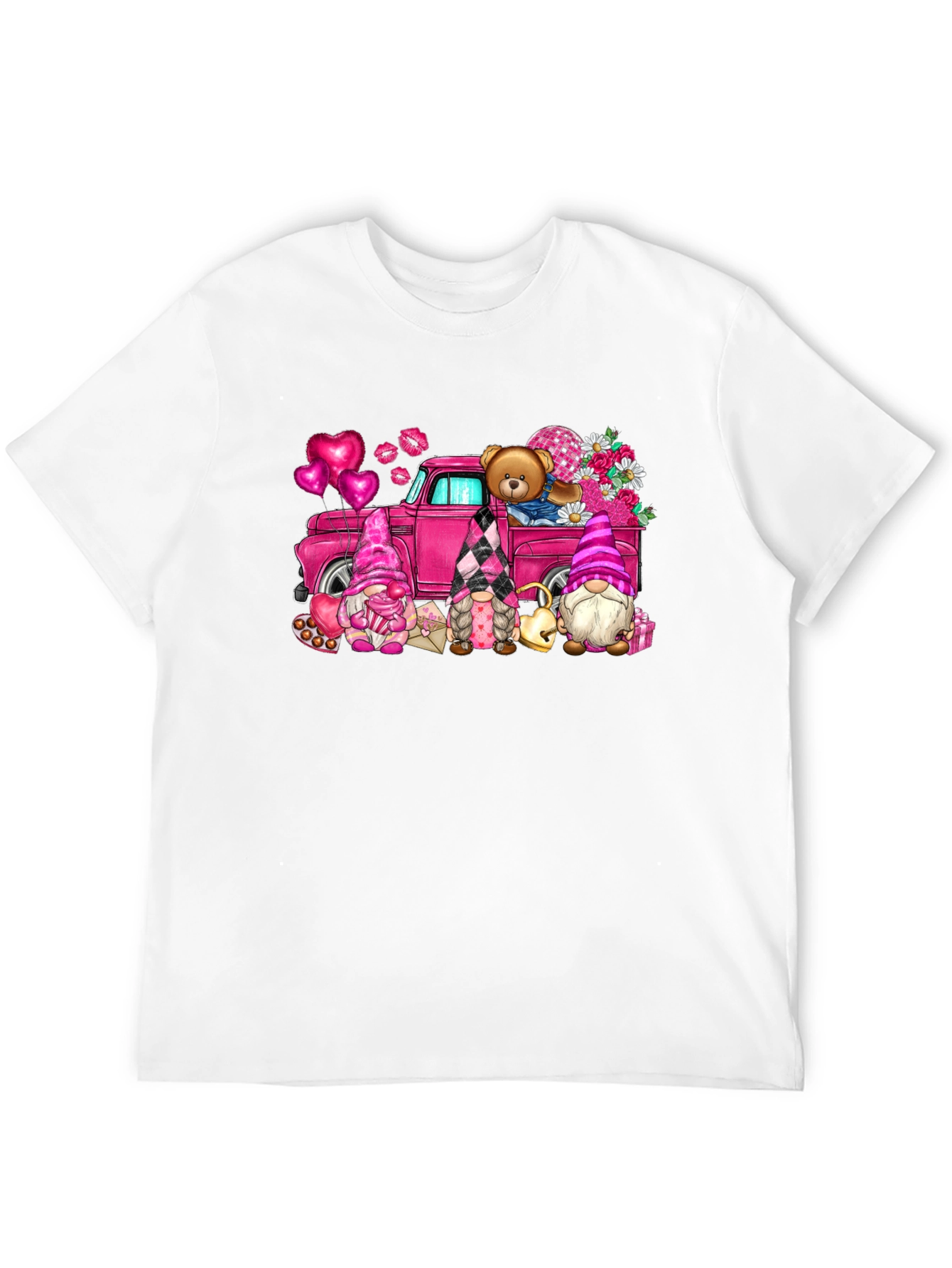 Black Valentine's Day Gnomes Truck T-Shirt view 12