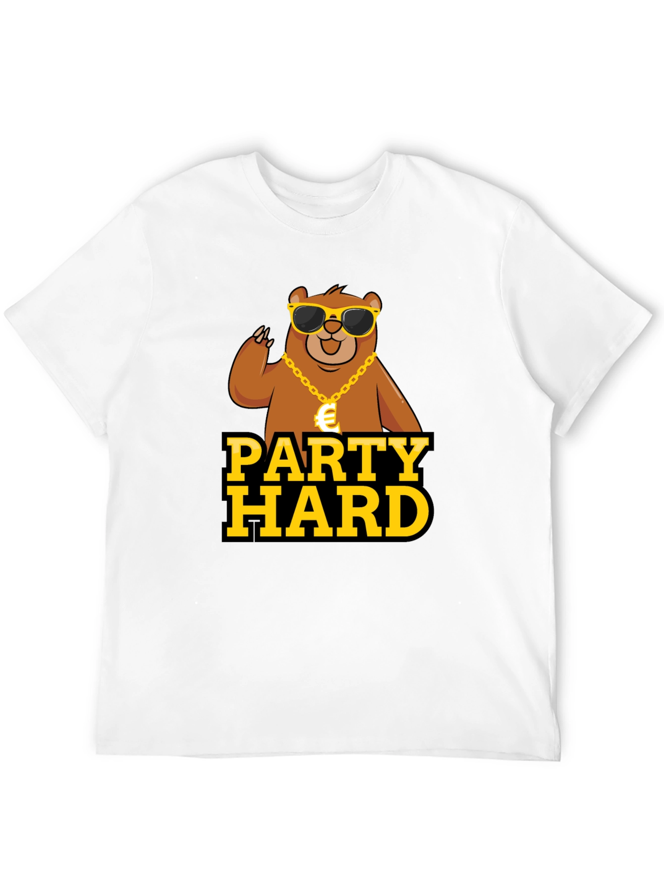 Black Party Hard Bear Graphic Tee - Black Cotton T-Shirt view 12