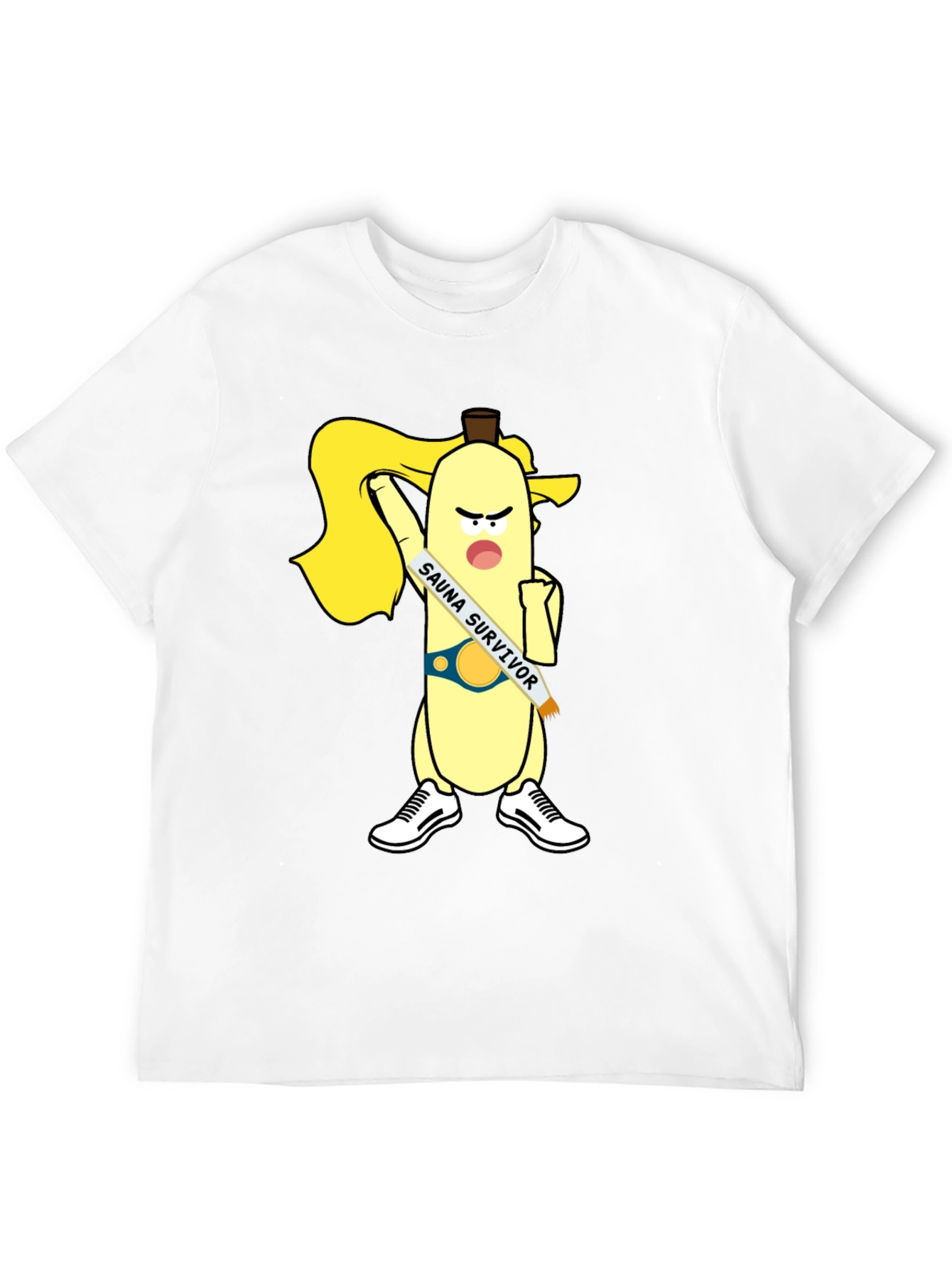 Black Sauna Survivor Banana Cartoon Tee view 12