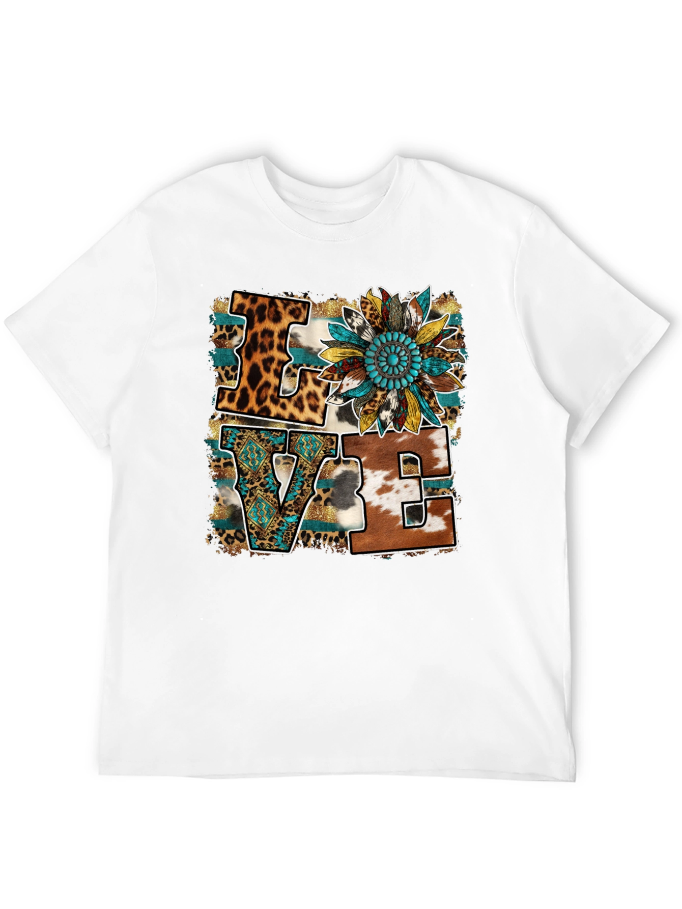 Black Western LOVE Graphic Tee - Leopard, Cowhide, Turquoise view 12