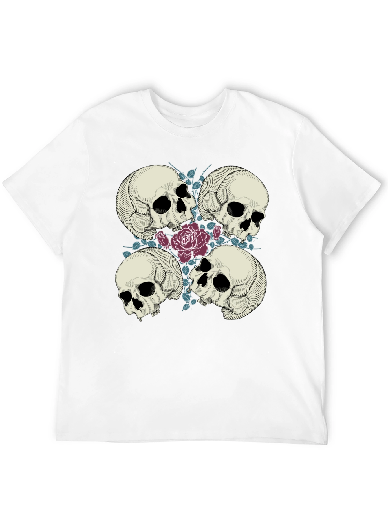 Skull & Roses Graphic Tee - Black Cotton Comfort - 12