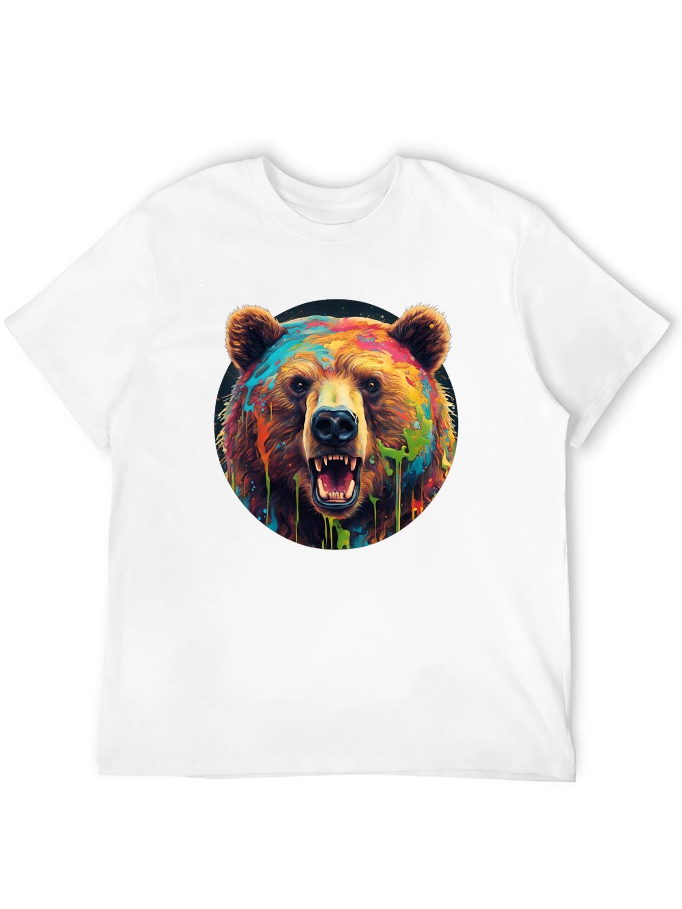 Black Colorful Bear Graphic T-Shirt - Men's Black Tee view 12