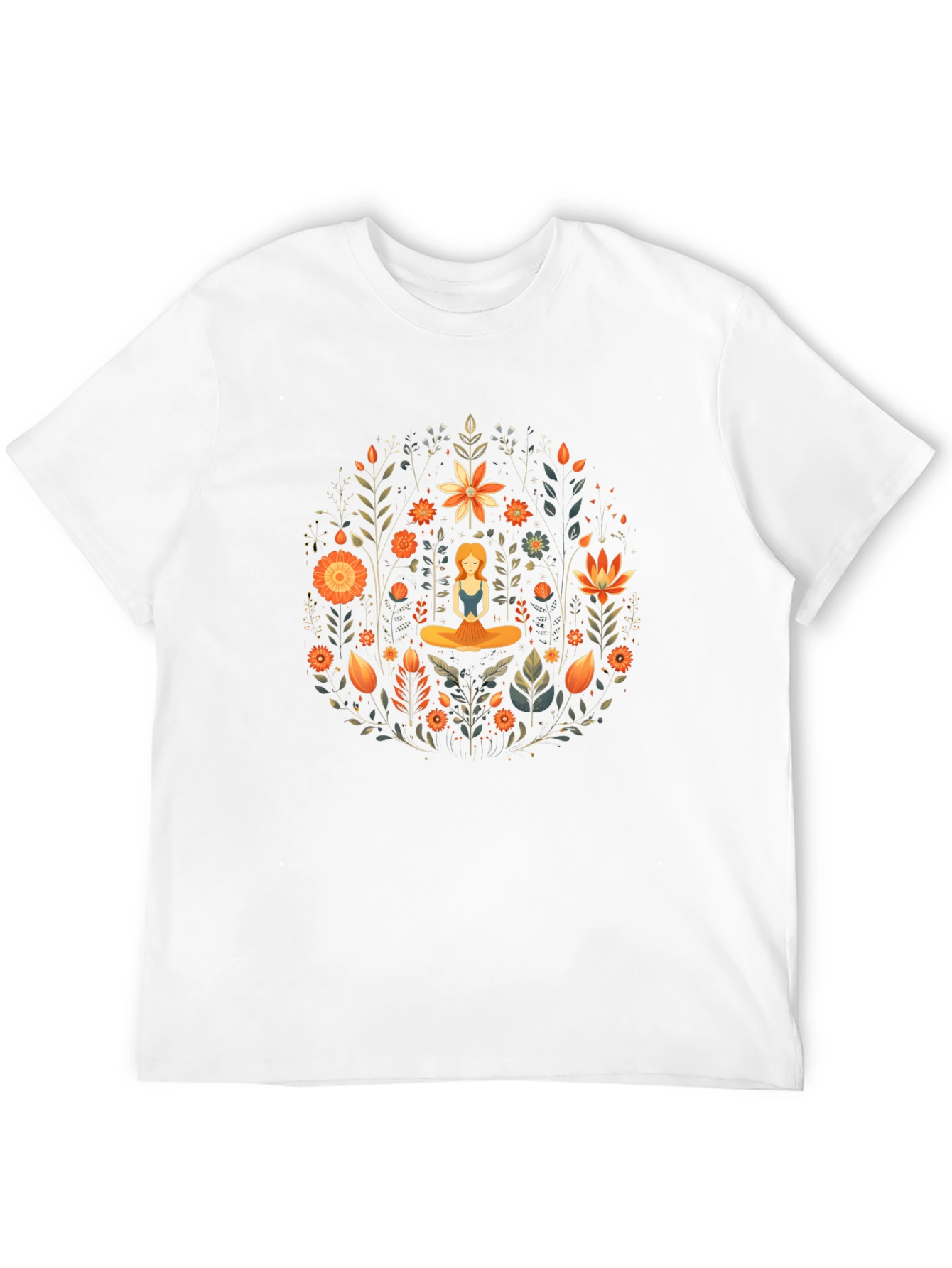 Black Yoga Meditation Floral Design Black T-Shirt view 12