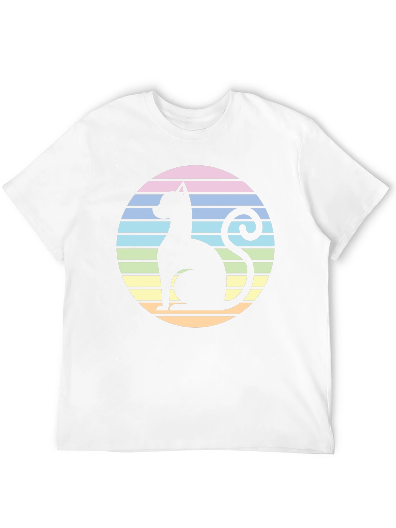 Black Retro Cat Silhouette T-Shirt - Striped Circle Design view 12