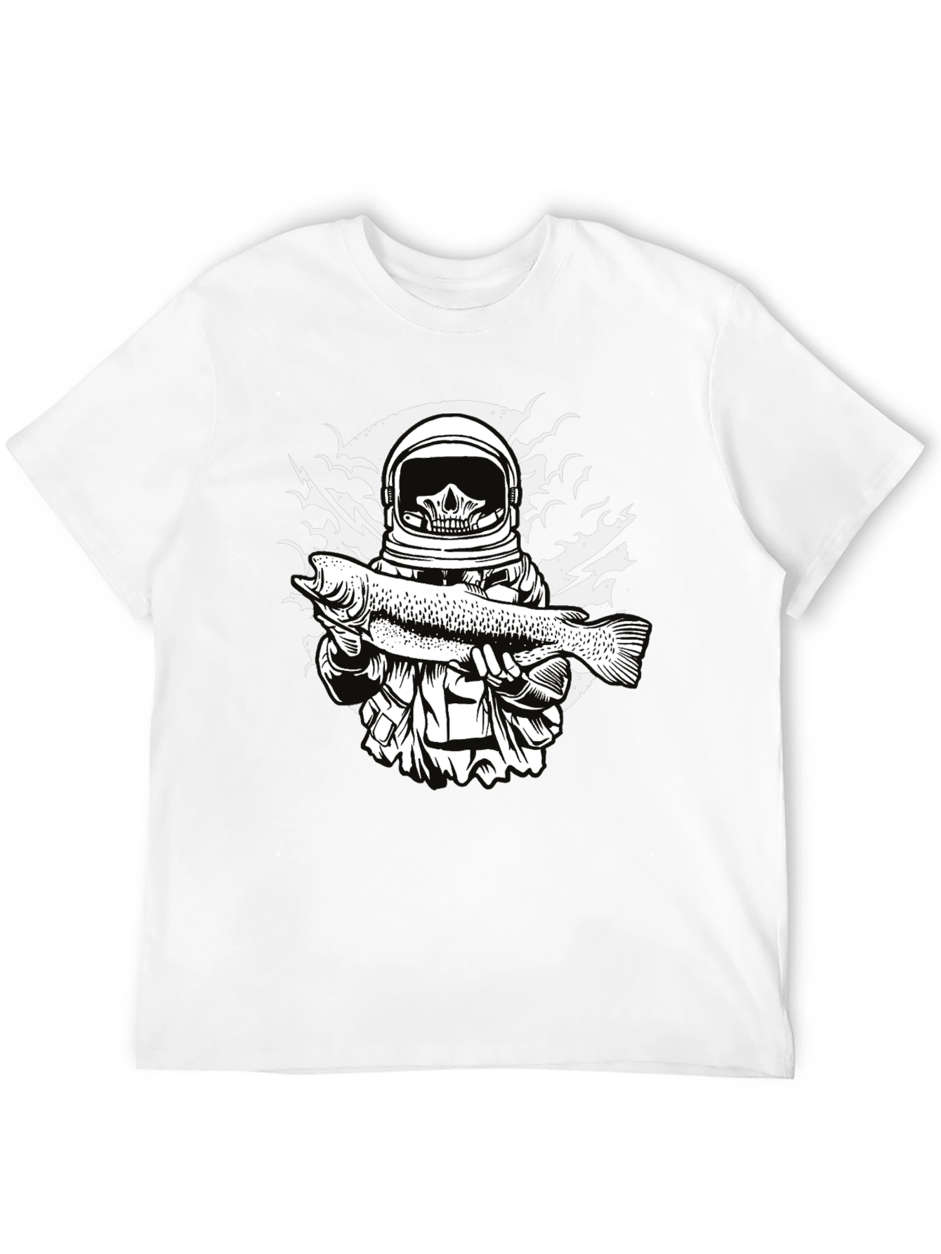 Black Astronaut Skull Fishing T-Shirt - Unique Graphic Tee view 12