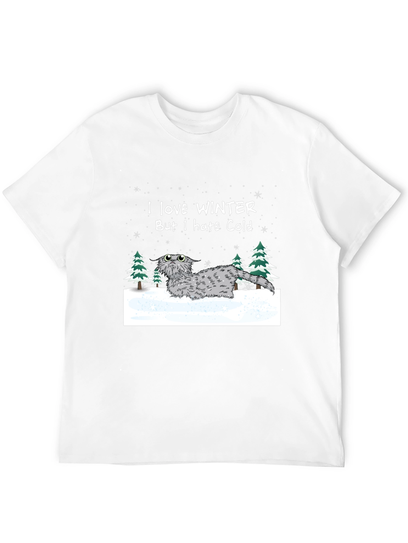 Black Winter Cat T-Shirt - I Love Winter But I Hate Cold view 12