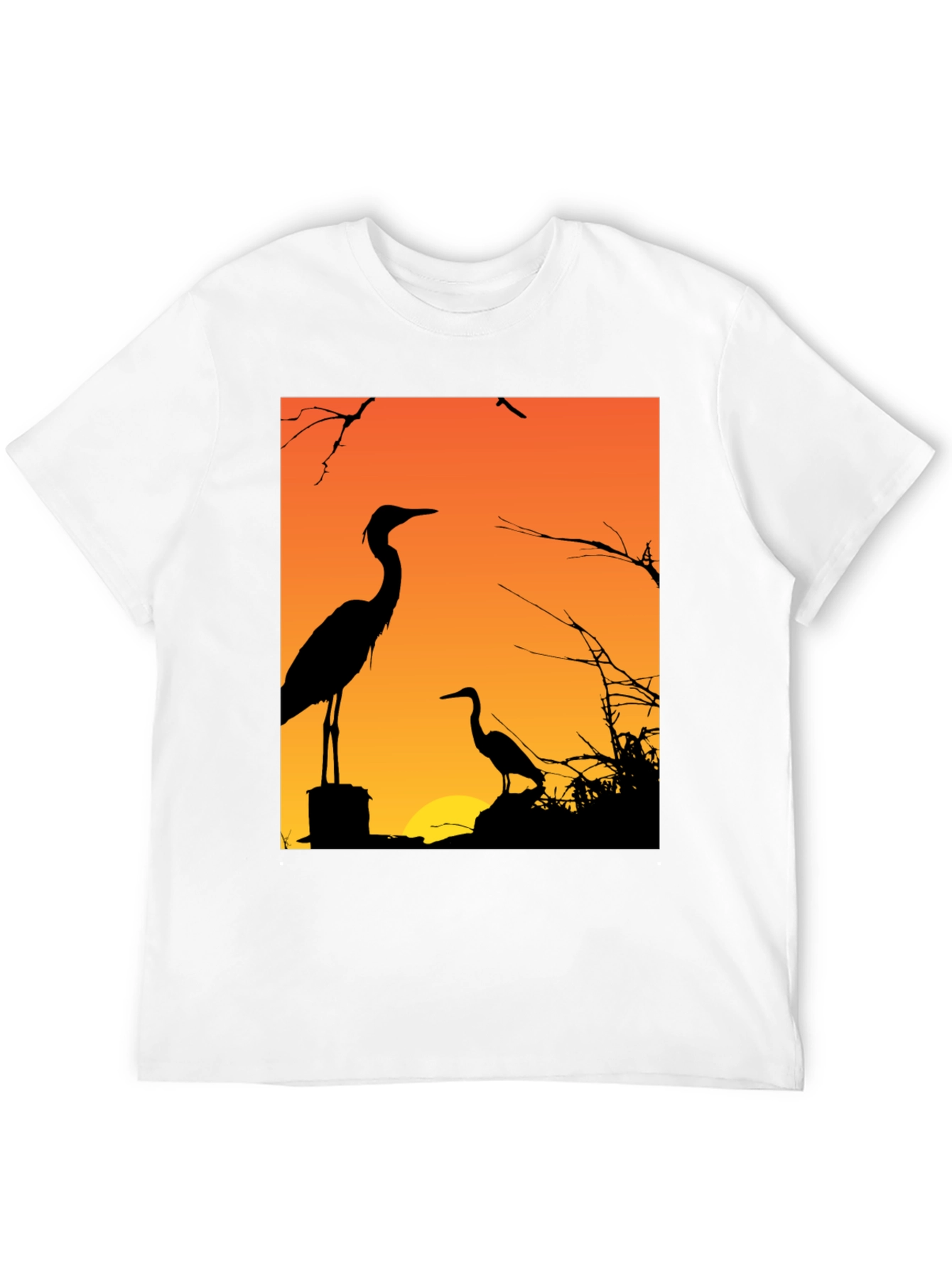 Black Heron Sunset Graphic Tee - Black Cotton T-Shirt view 12