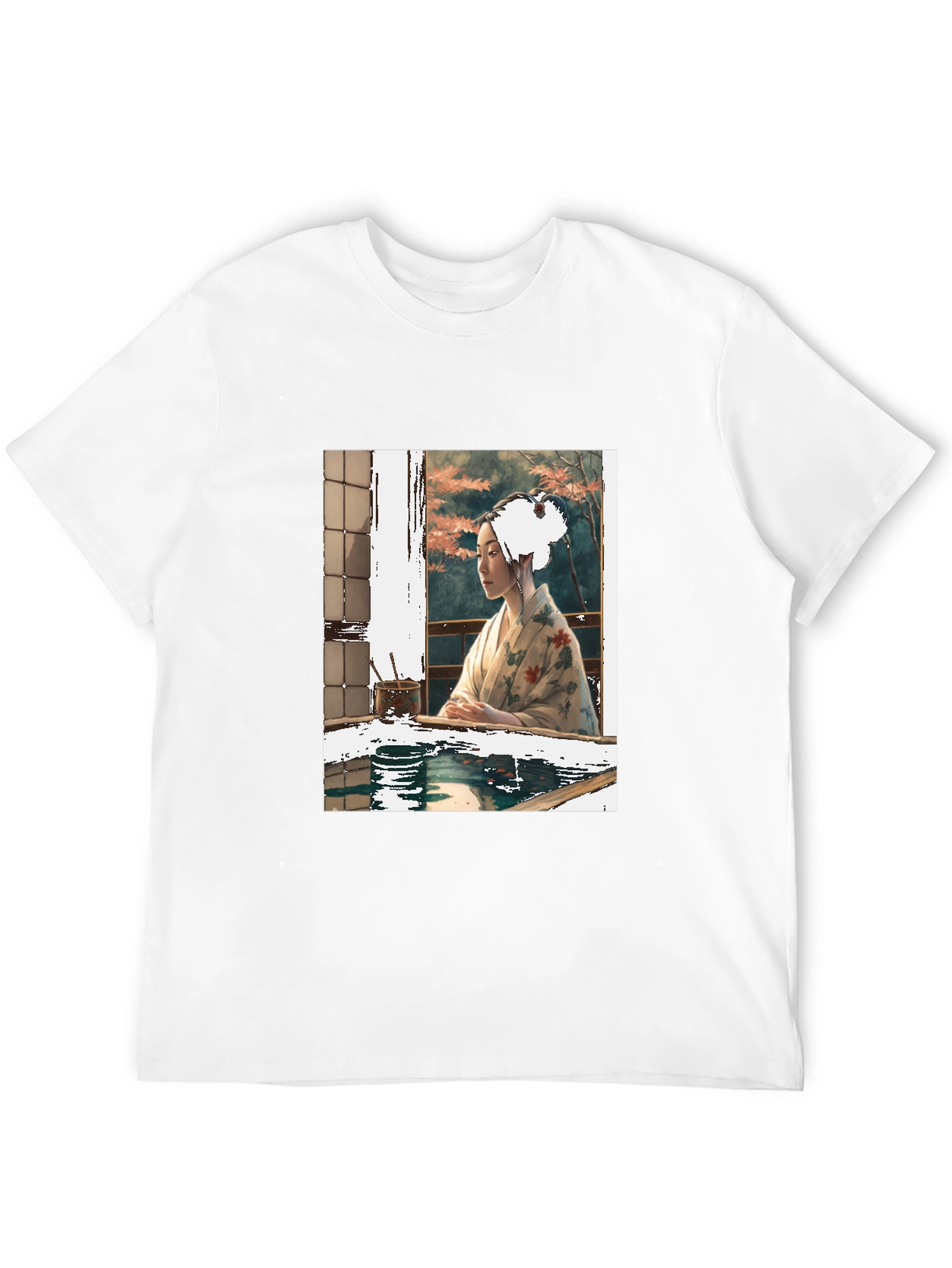 Black Elegant Geisha Art T-Shirt - Unisex Crew Neck Tee view 12