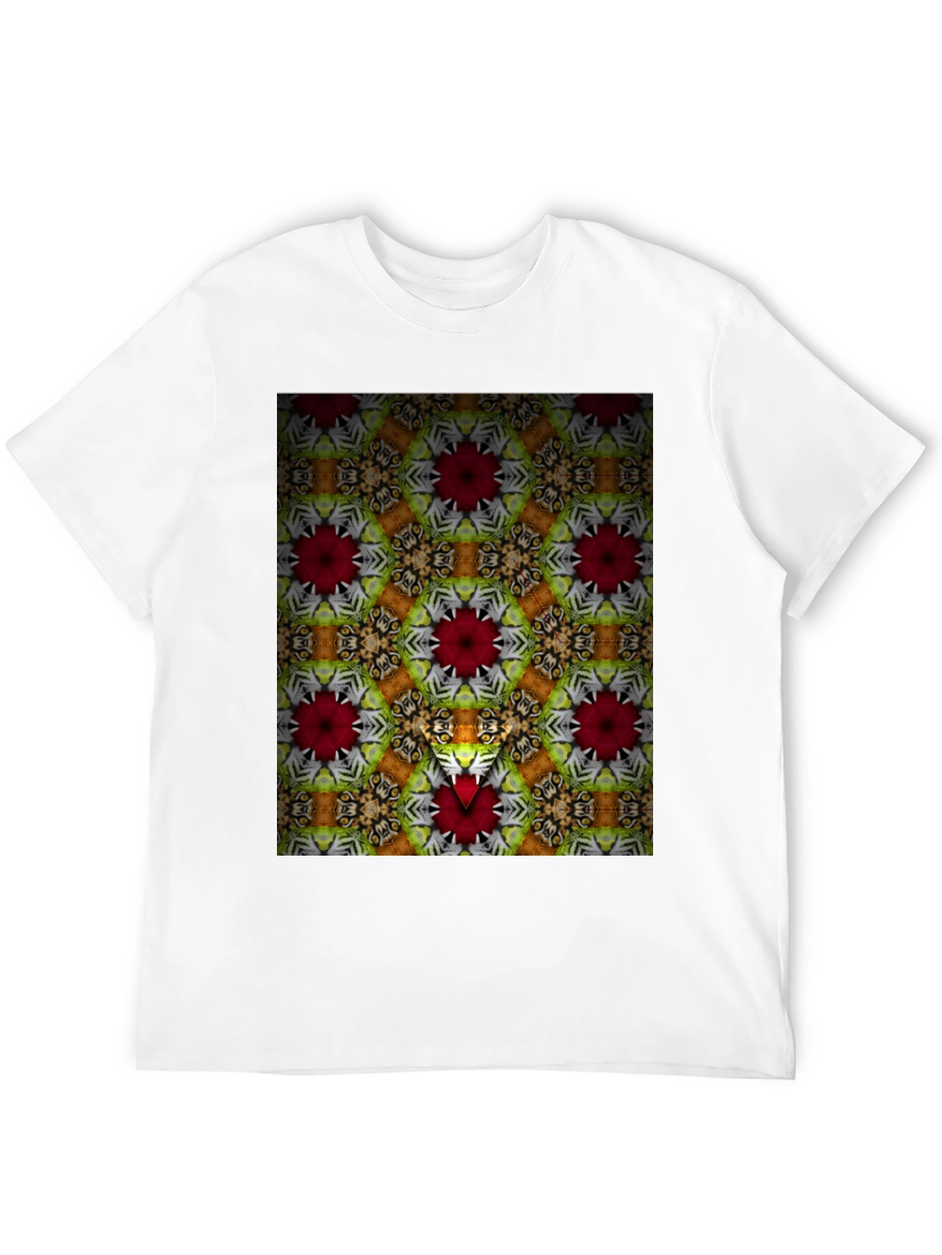 Black Kaleidoscope Floral Graphic Print Men's Black T-Shirt view 12