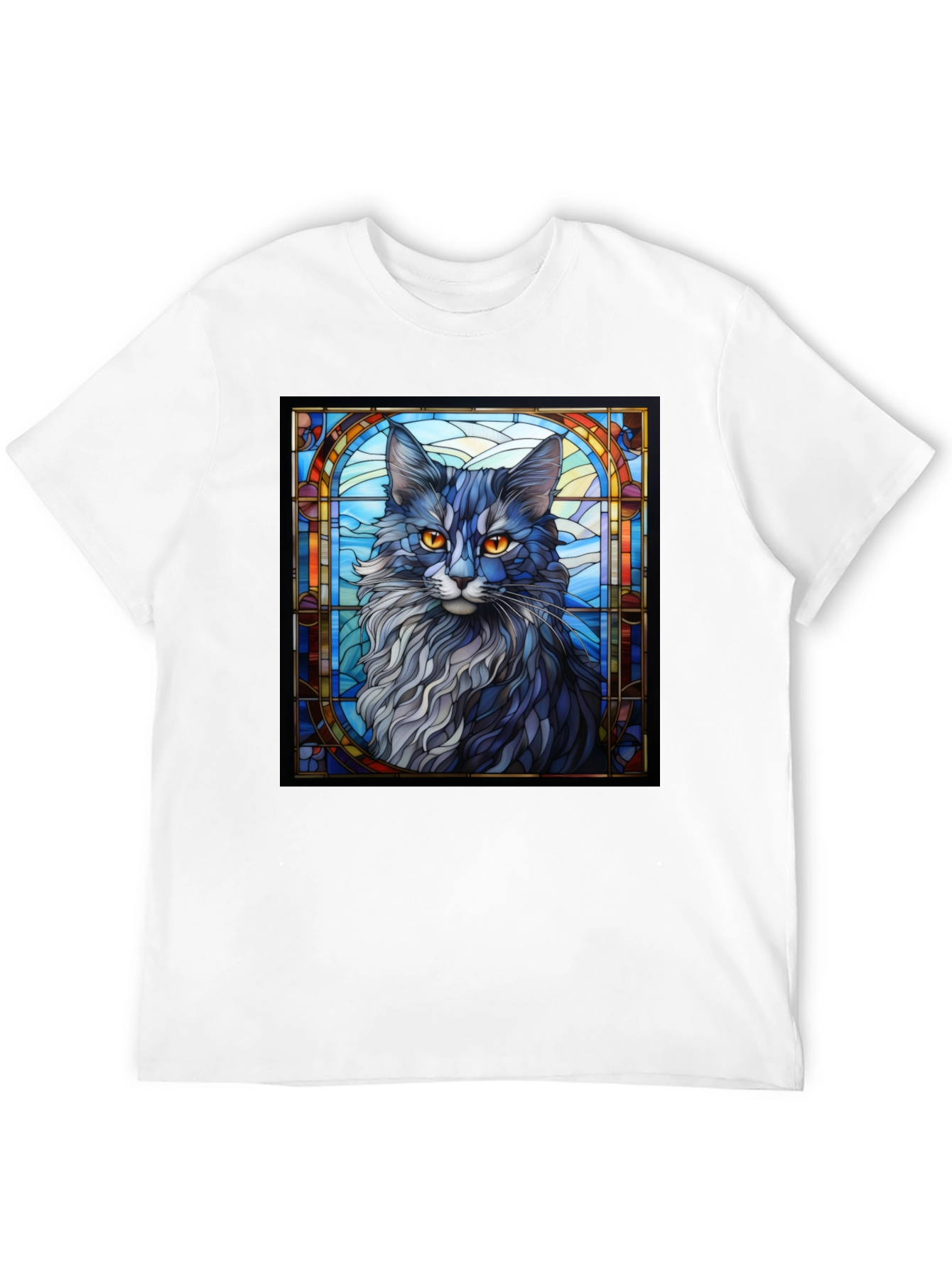 Black Stained Glass Cat Graphic Tee - Unique Design view 12