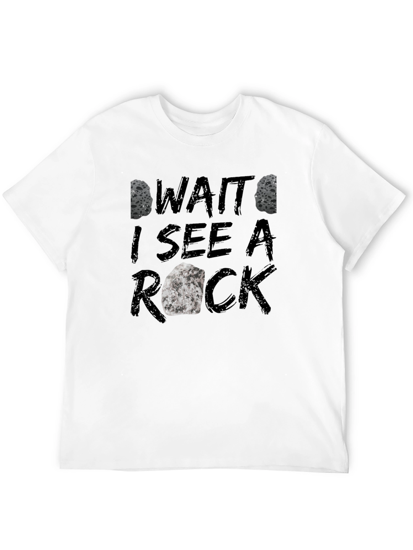 Black Funny Rock Lover Graphic Tee - 'Wait I See A Rock' T-Shirt view 12