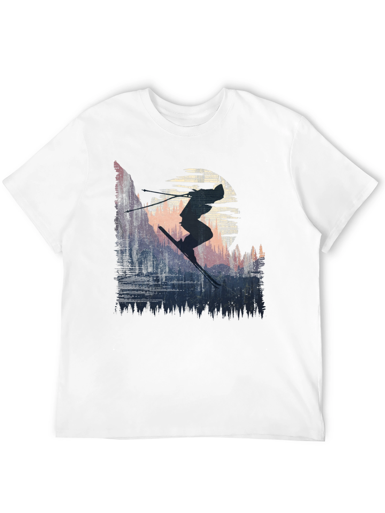 Black Skier Silhouette Graphic Tee - Black Cotton T-Shirt view 12
