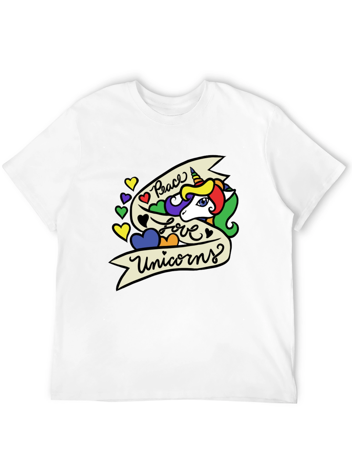 Peace Love Unicorns Graphic T-Shirt - Black - 12