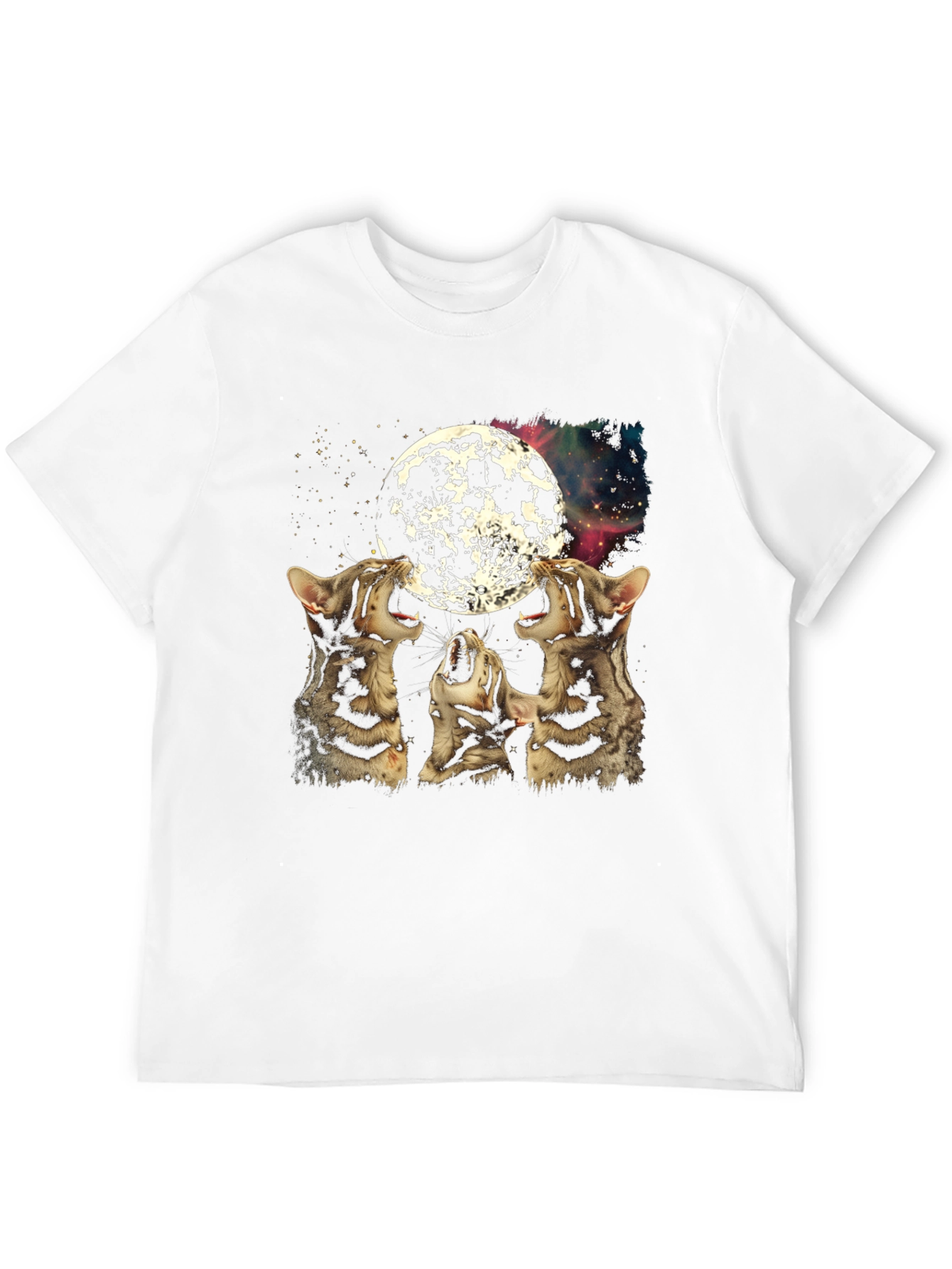 Black Three Cats Howling at Moon Graphic Tee view 12