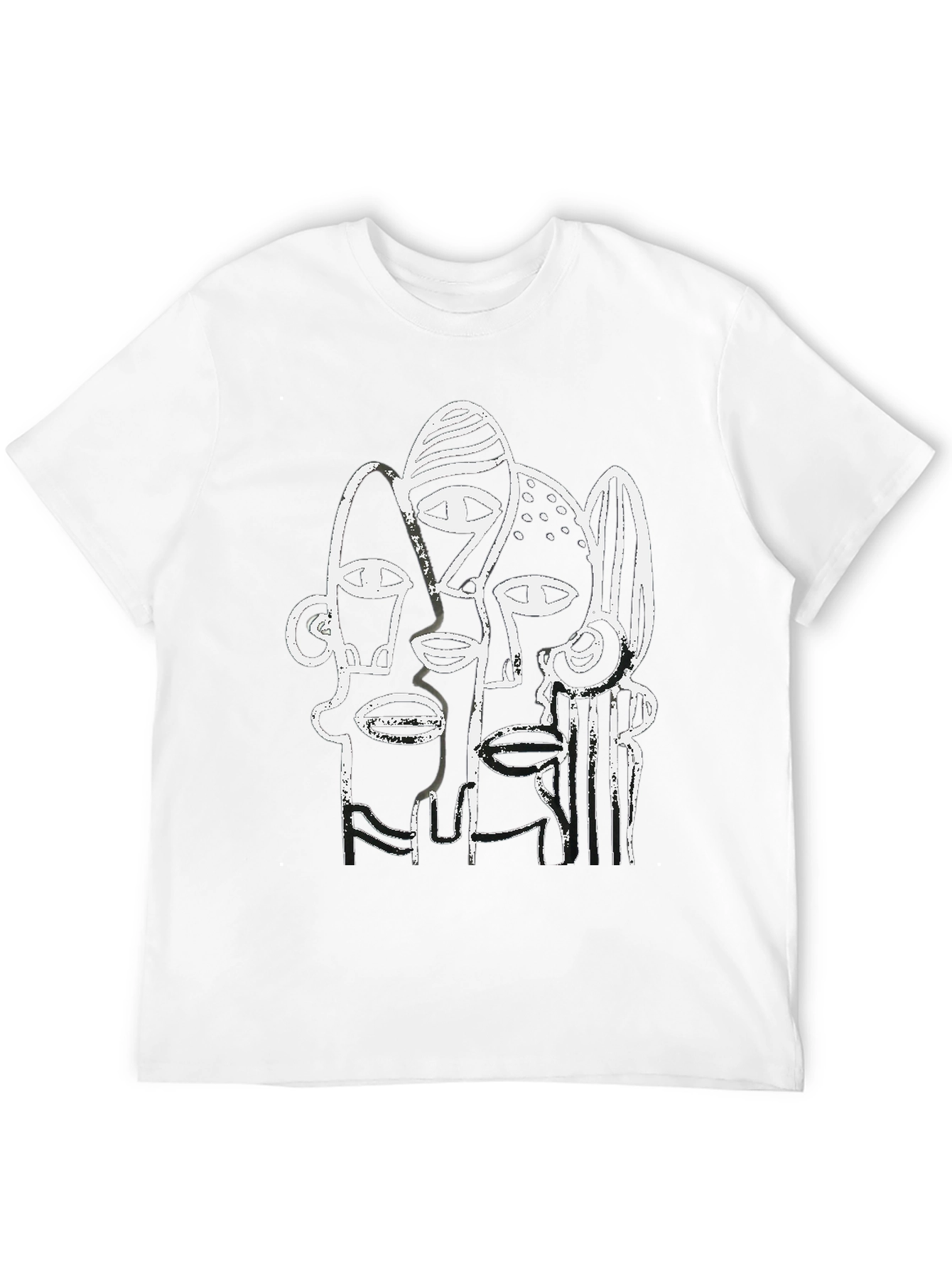 Black Abstract Faces Graphic Tee - Modern Art Shirt view 12