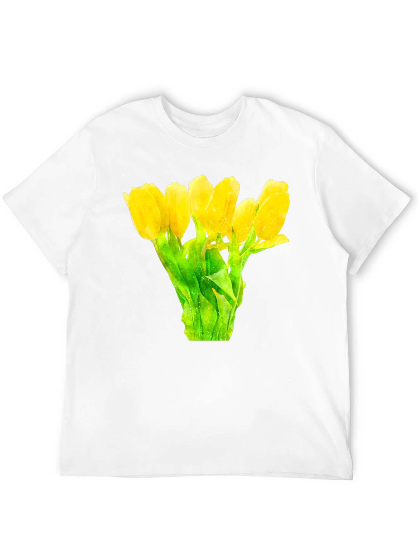Black Floral Print Black T-Shirt -  Yellow Tulips view 12