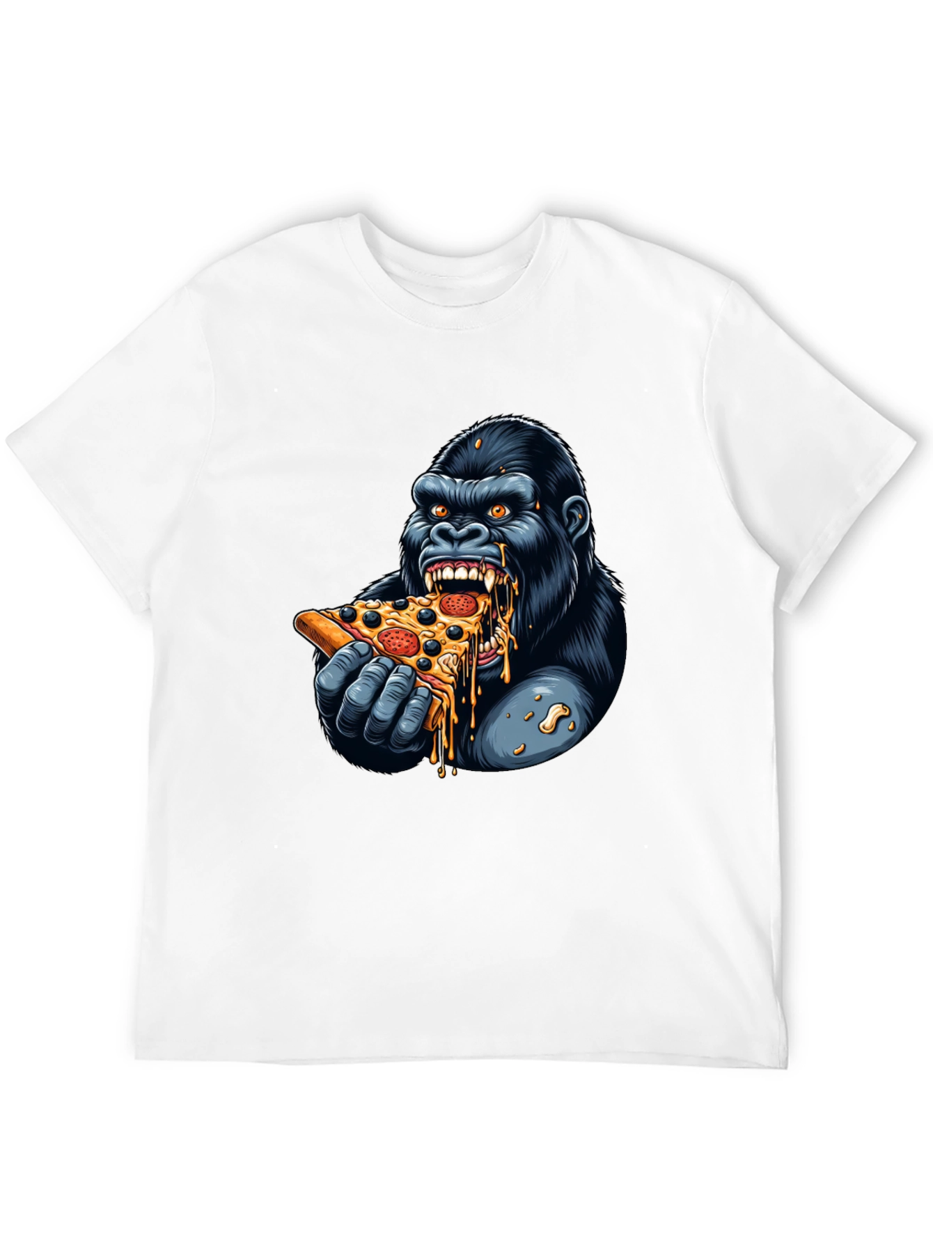 Black Gorilla Eating Pizza Graphic T-Shirt view 12