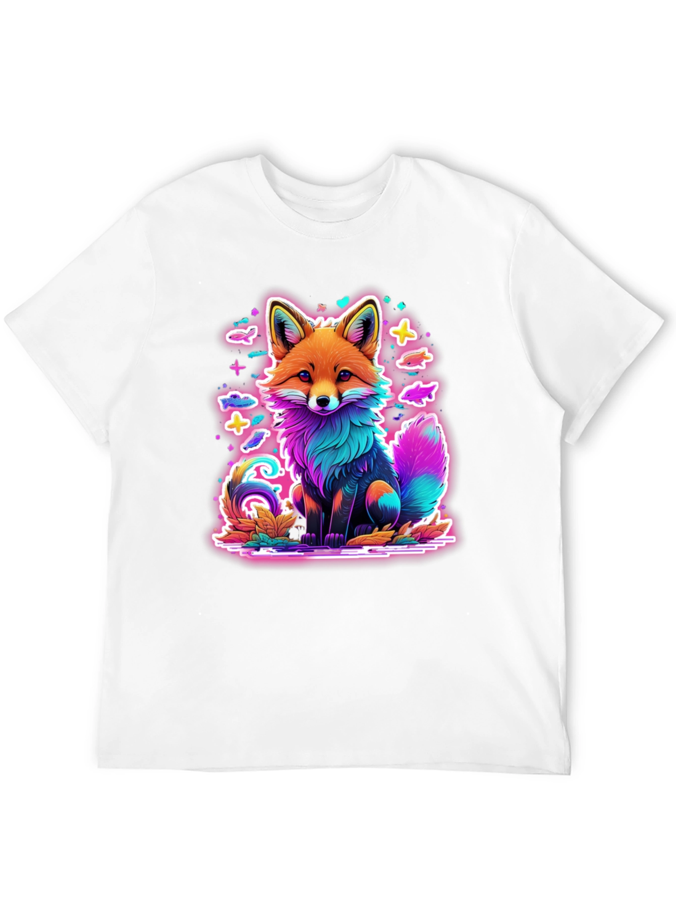 Black Neon Fox Graphic Tee - Unique Colorful Design view 12