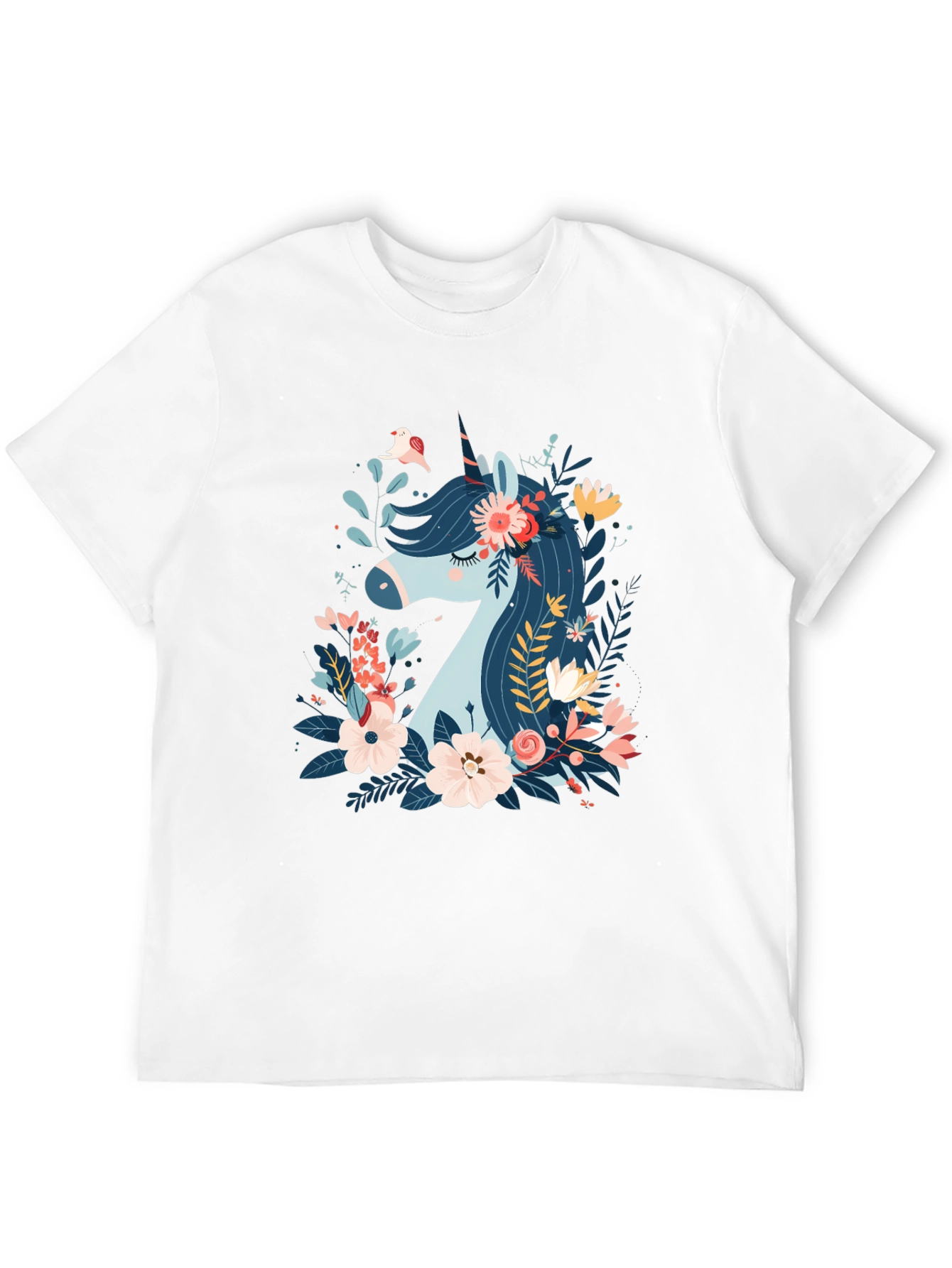Black Floral Unicorn Graphic Print Black T-Shirt view 12