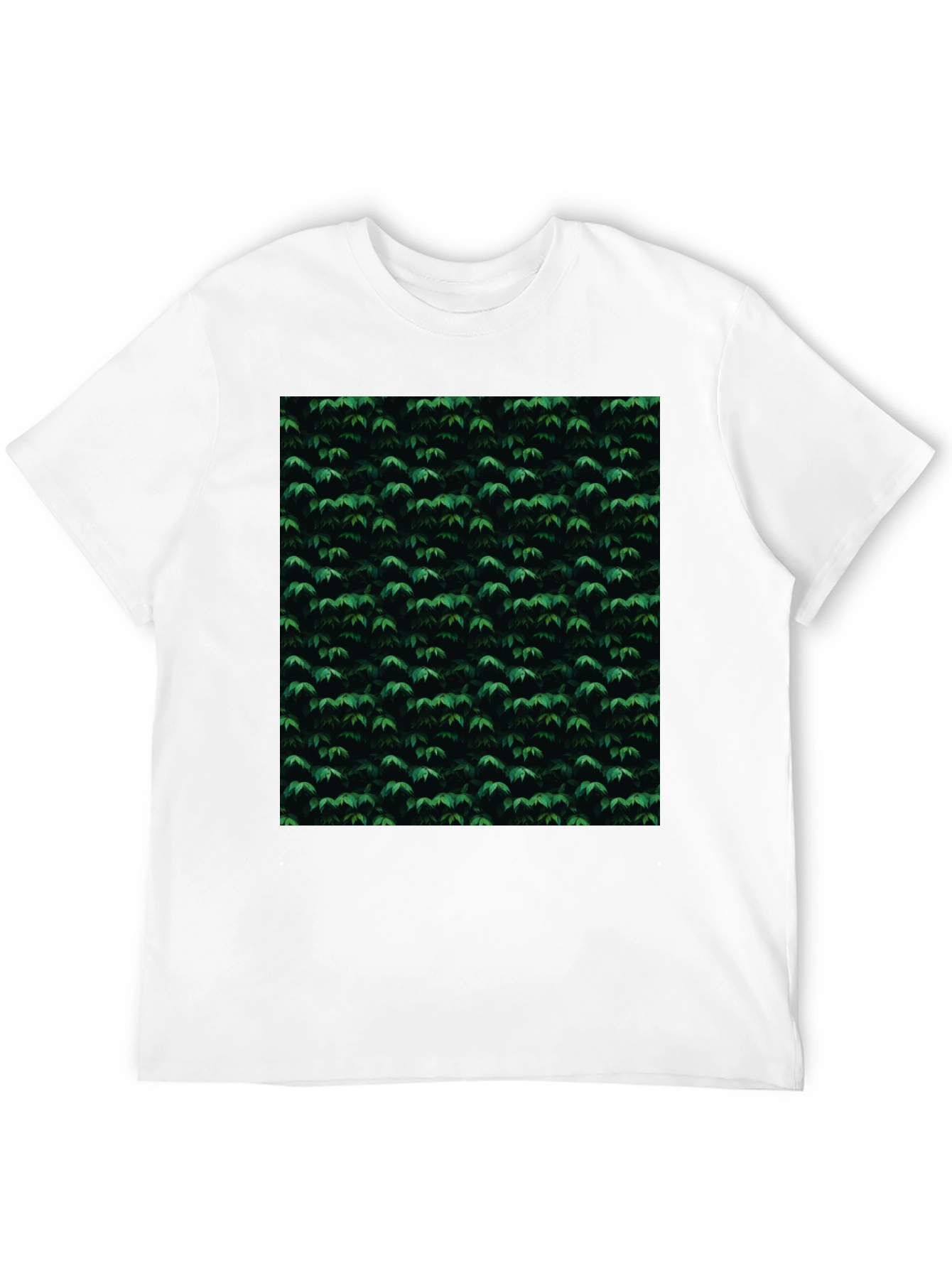 Black Stylish Black Tee with Green Leaf Pattern view 12
