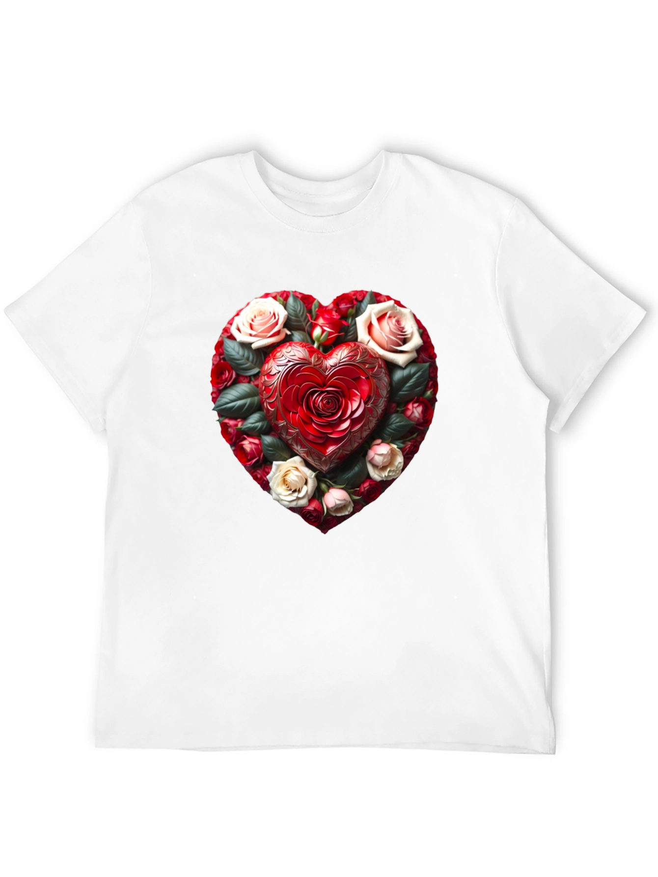 Black Romantic Rose Heart Graphic Black T-Shirt view 12