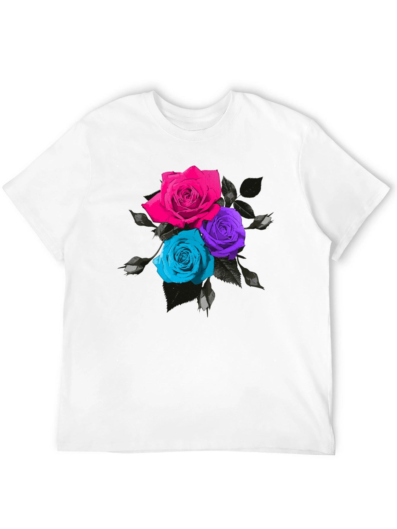 Black Floral Roses T-Shirt - Unique Colorful Design view 12
