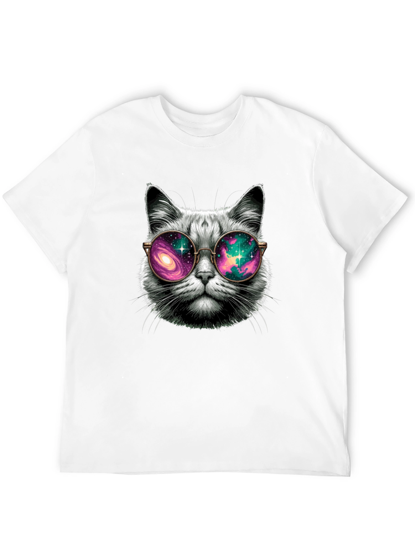 Black Cool Cat Galaxy Glasses T-Shirt view 12